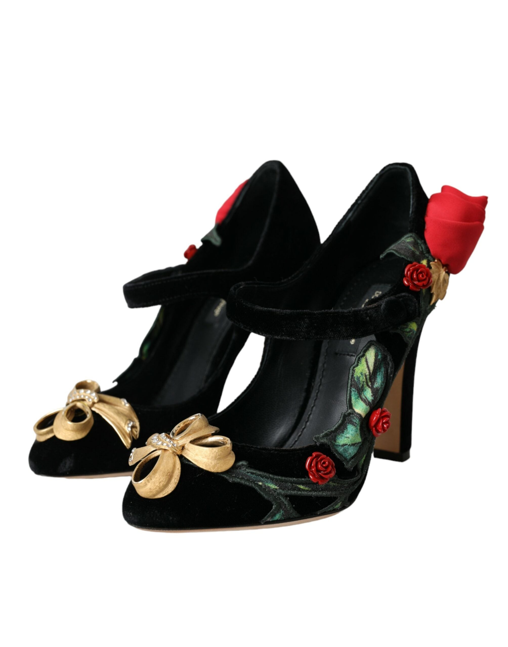 Dolce & Gabbana Schwarze Rosen Kristallbrosche Mary Jane Schuhe