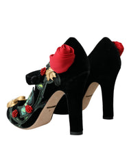 Dolce & Gabbana Schwarze Rosen Kristallbrosche Mary Jane Schuhe