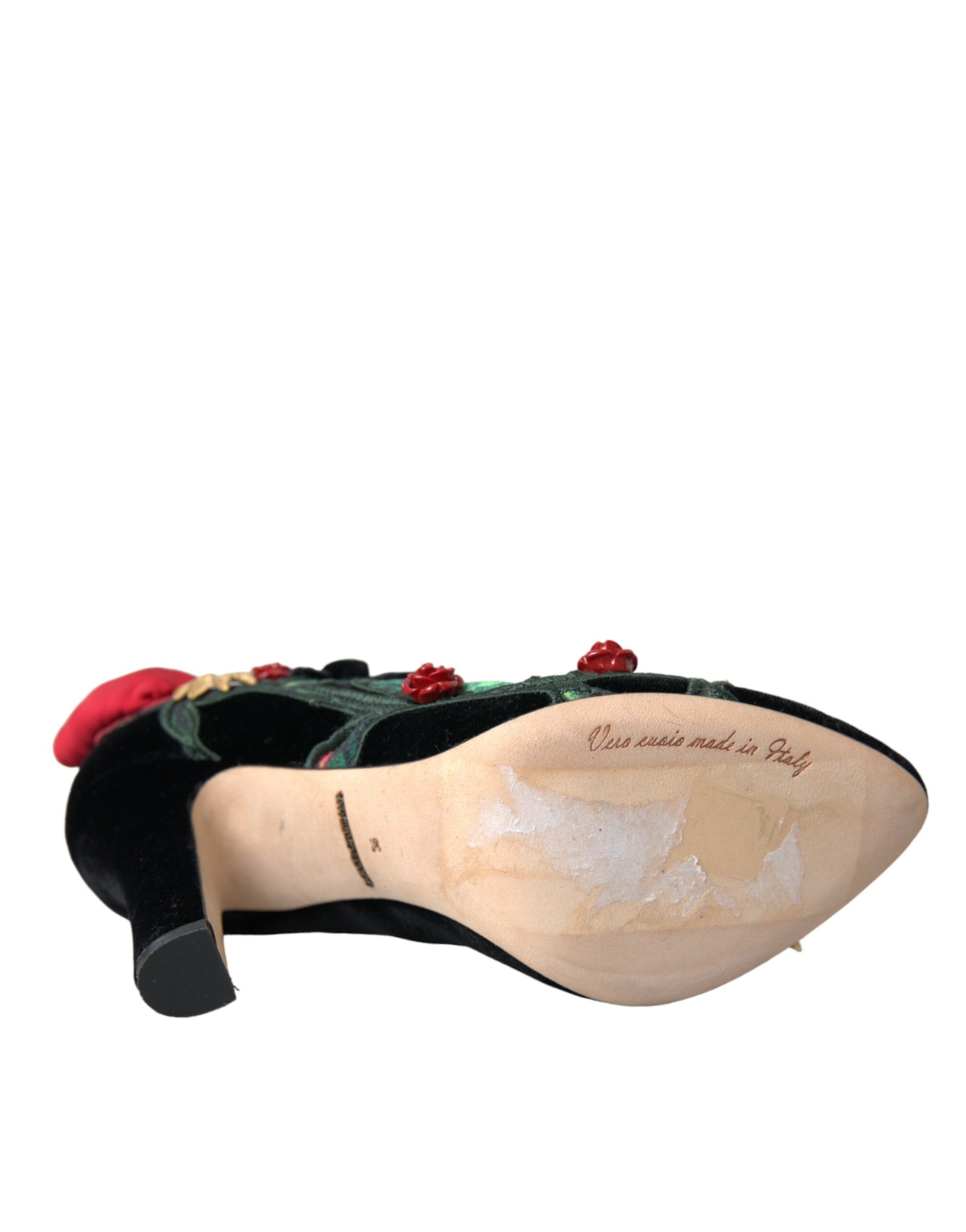 Dolce & Gabbana Schwarze Rosen Kristallbrosche Mary Jane Schuhe