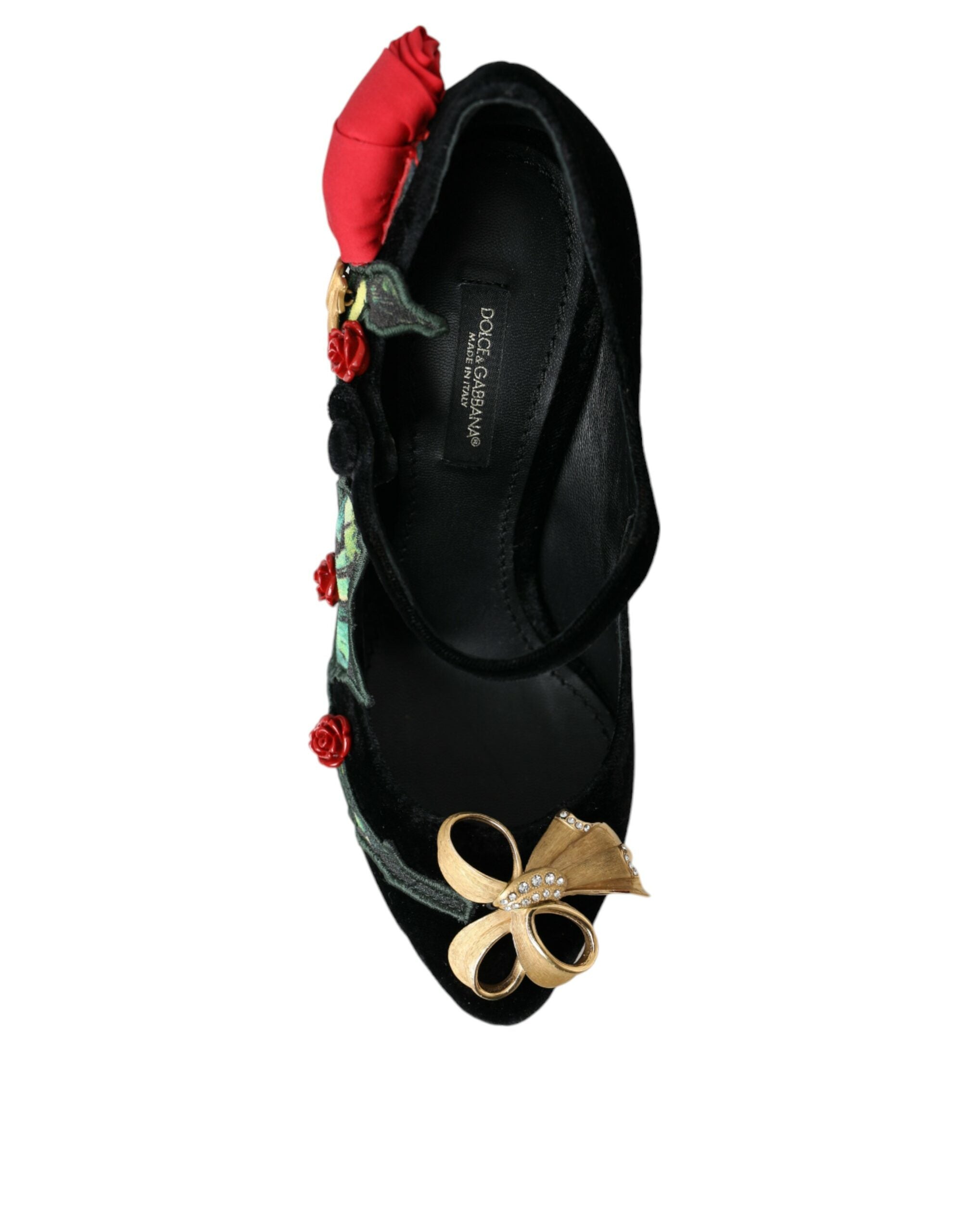 Dolce & Gabbana Schwarze Rosen Kristallbrosche Mary Jane Schuhe