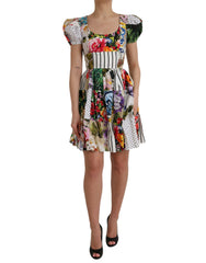 Dolce &amp; Gabbana Mehrfarbiges Patchwork-Minikleid aus Baumwolle im A-Linien-Stil