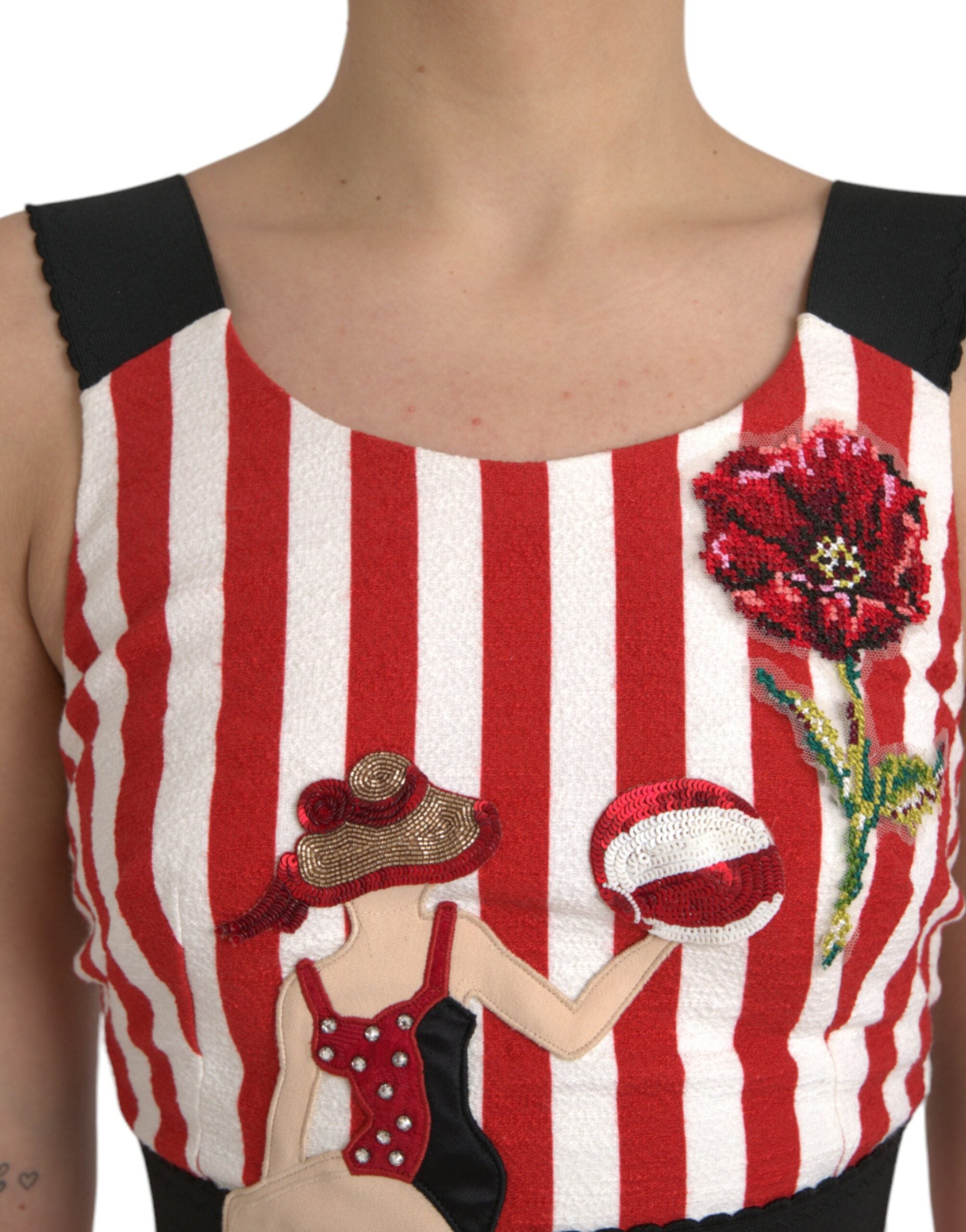 Dolce &amp; Gabbana – Ärmelloses Etui-Midikleid mit Blumenmuster in Rot und Weiß