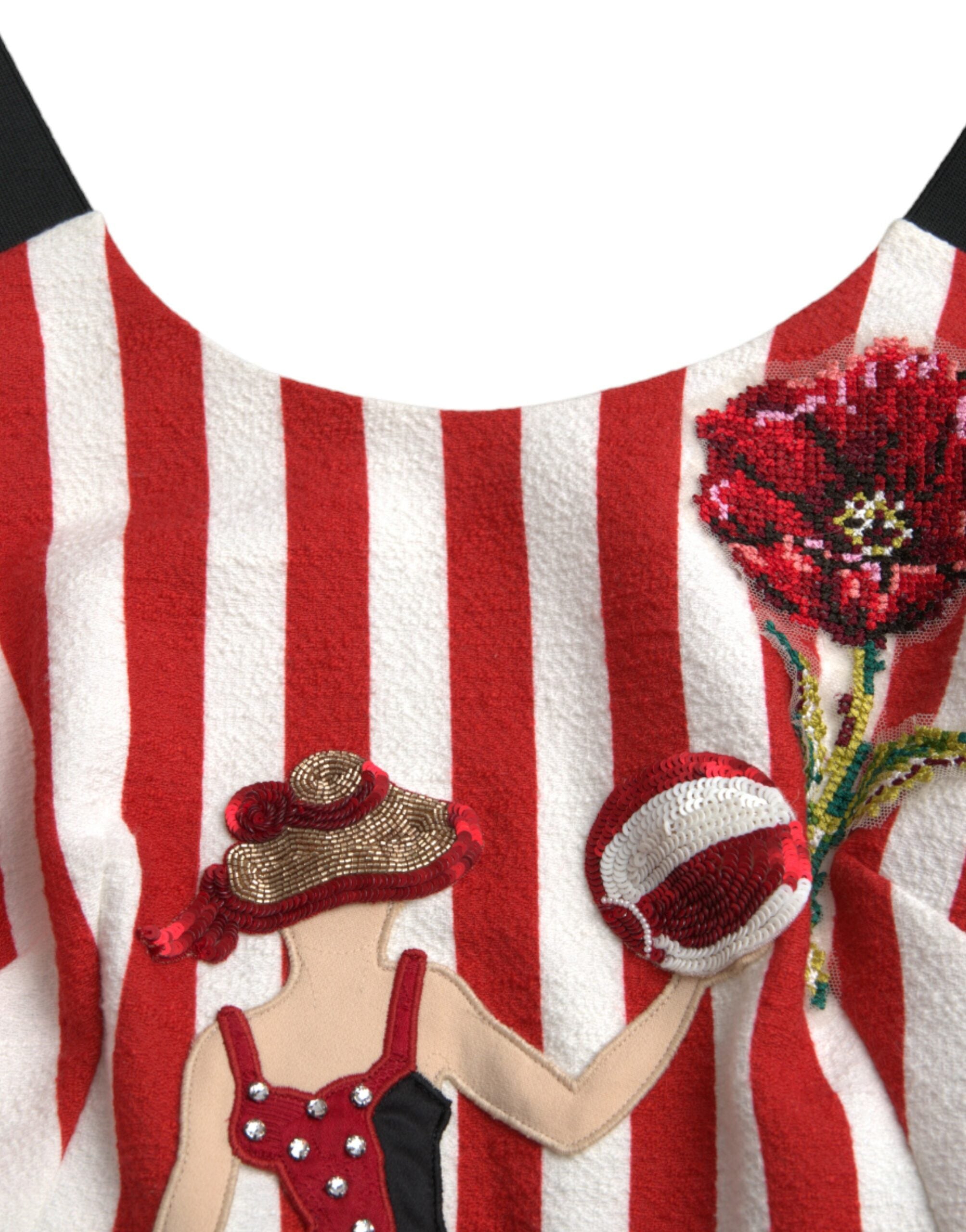 Dolce &amp; Gabbana – Ärmelloses Etui-Midikleid mit Blumenmuster in Rot und Weiß