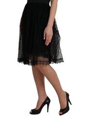 Dolce & Gabbana Black Nylon Lace Trim High Waist A-line Skirt