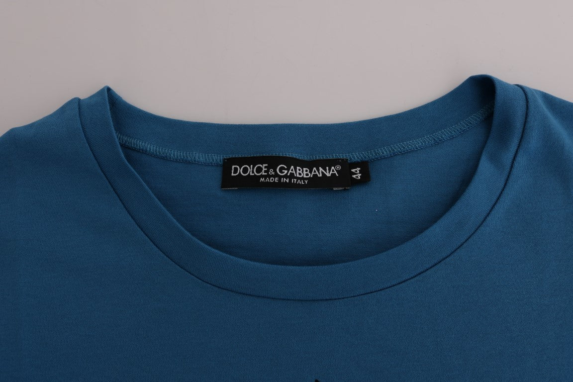 Dolce & Gabbana Blaues Baumwoll-T-Shirt mit Motiv 2017