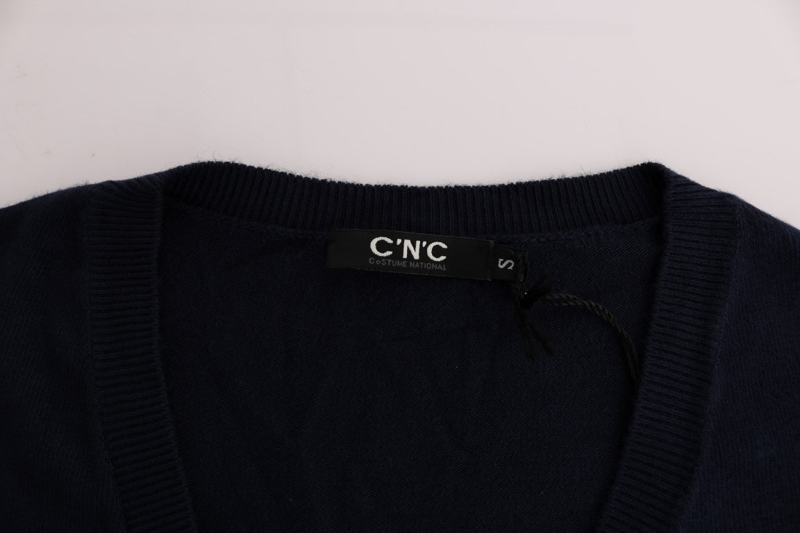 Costume National Blauer V-Ausschnitt Pullover aus Viskose