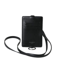 Dolce &amp; Gabbana Herren-Geldbörse mit Logo und Lanyard aus schwarzem Kalbsleder