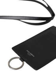 Dolce &amp; Gabbana Herren-Geldbörse mit Logo und Lanyard aus schwarzem Kalbsleder