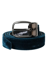 Dolce & Gabbana Gürtel aus blauem Samtleder mit silberner Metallschnalle