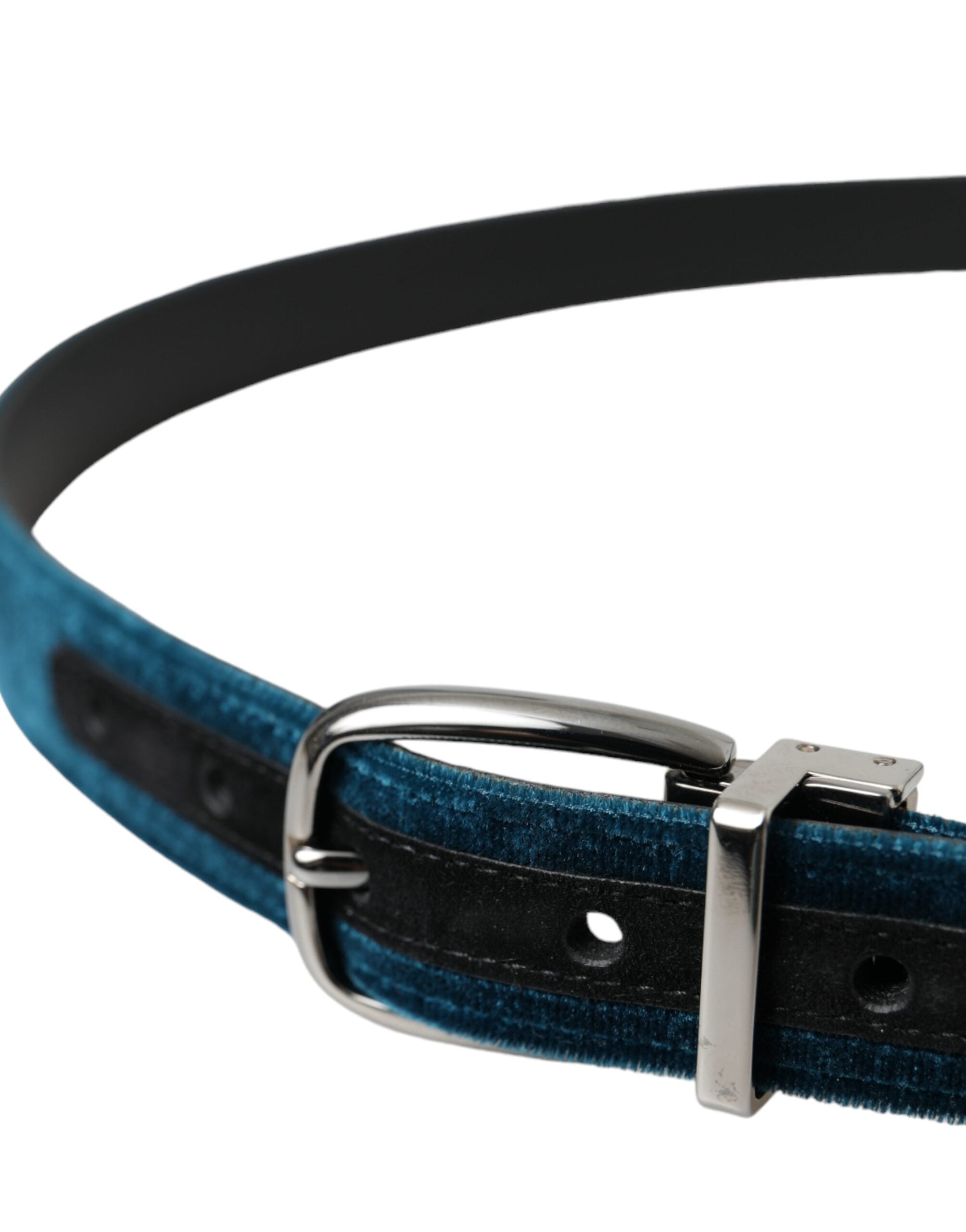 Dolce & Gabbana Gürtel aus blauem Samtleder mit silberner Metallschnalle