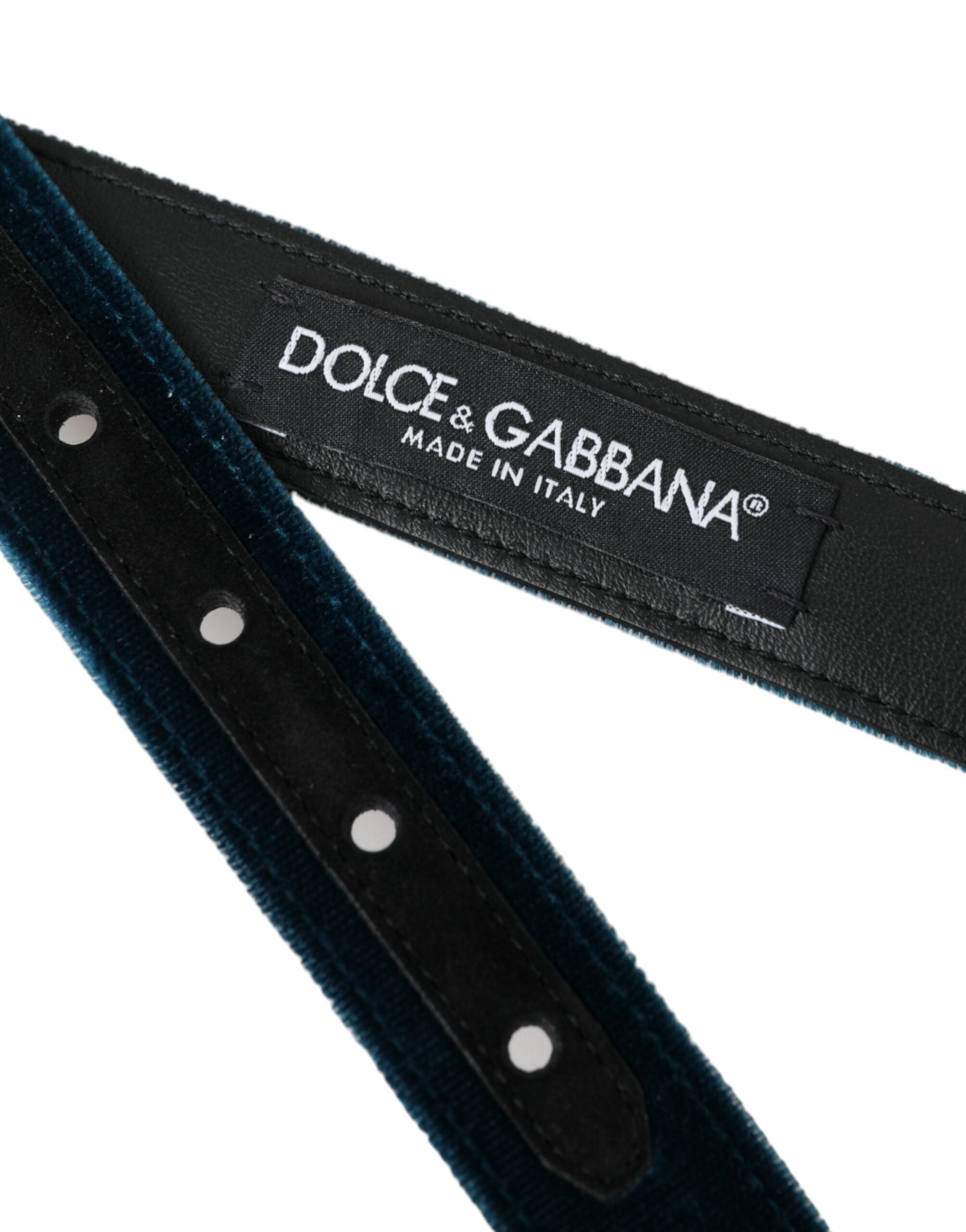 Dolce & Gabbana Gürtel aus blauem Samtleder mit silberner Metallschnalle
