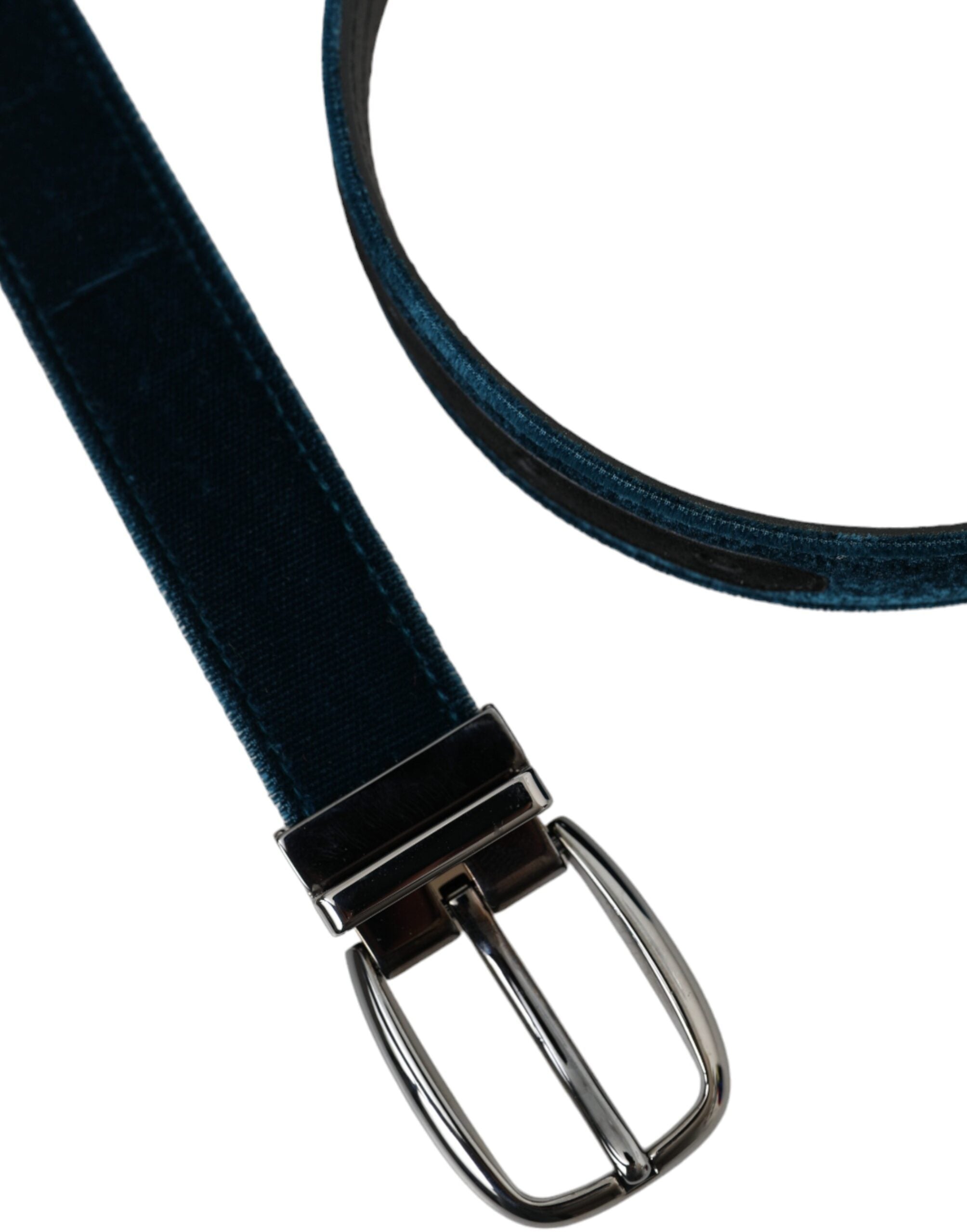 Dolce & Gabbana Gürtel aus blauem Samtleder mit silberner Metallschnalle