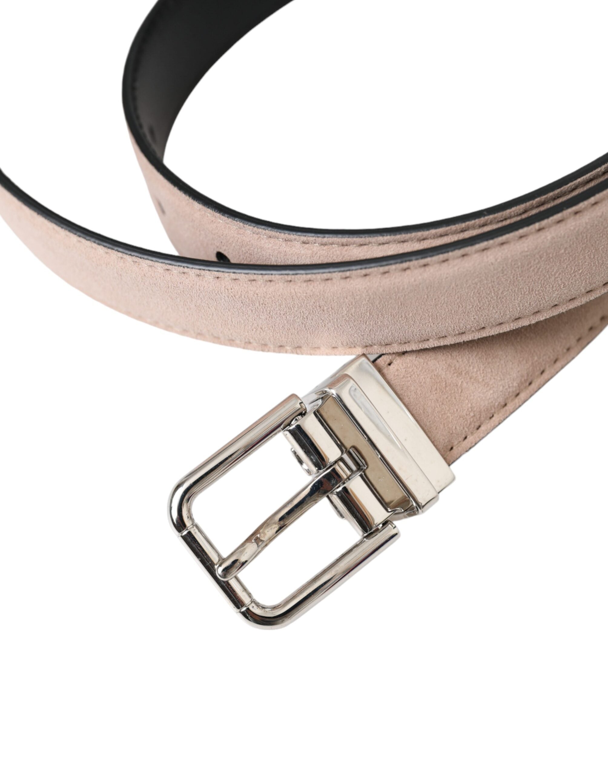 Dolce & Gabbana Beige Suède Leren Zilveren Gesp Riem Heren