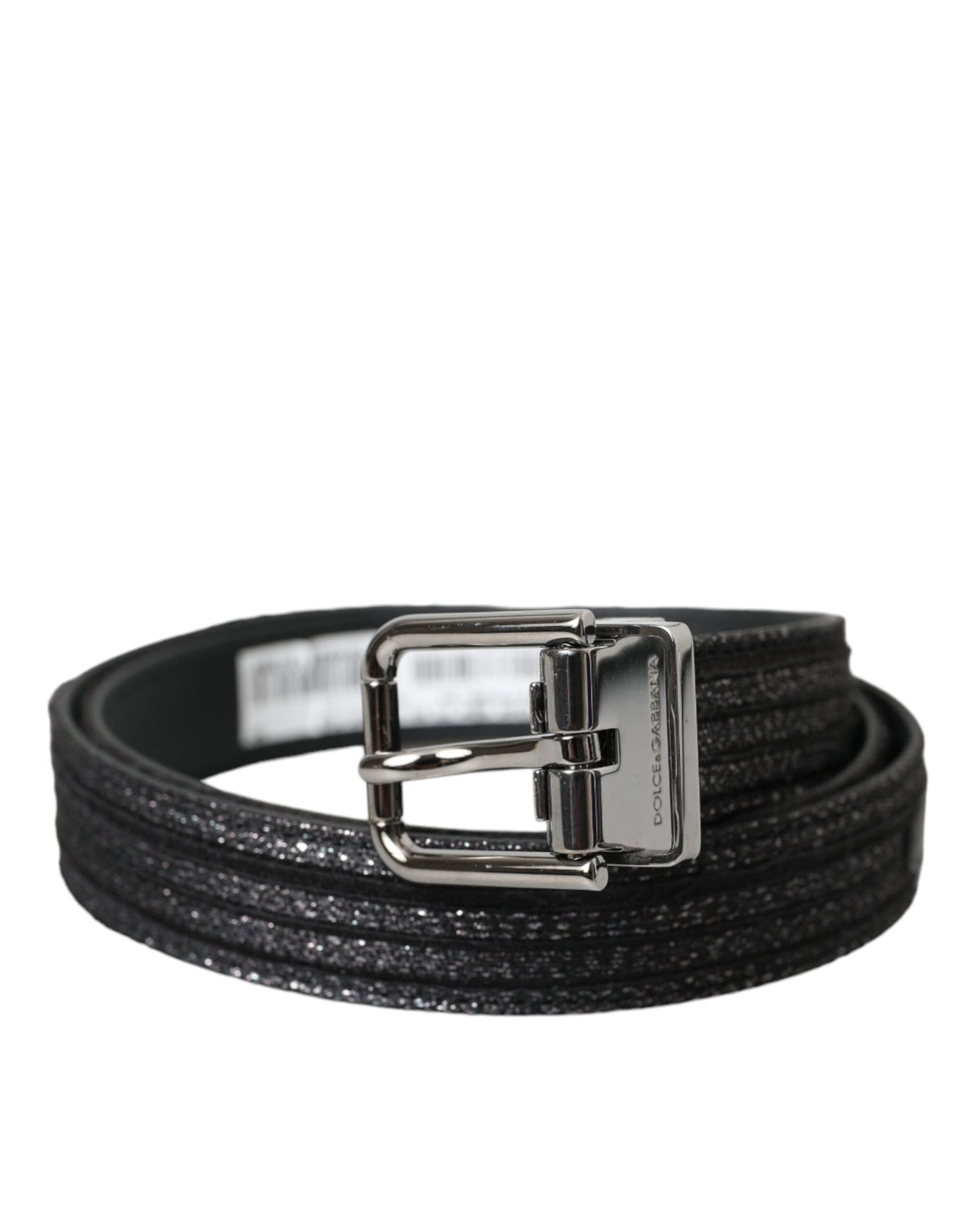 Dolce & Gabbana Schwarzer Jacquard-Gürtel mit Streifen und silberner Metallschnalle