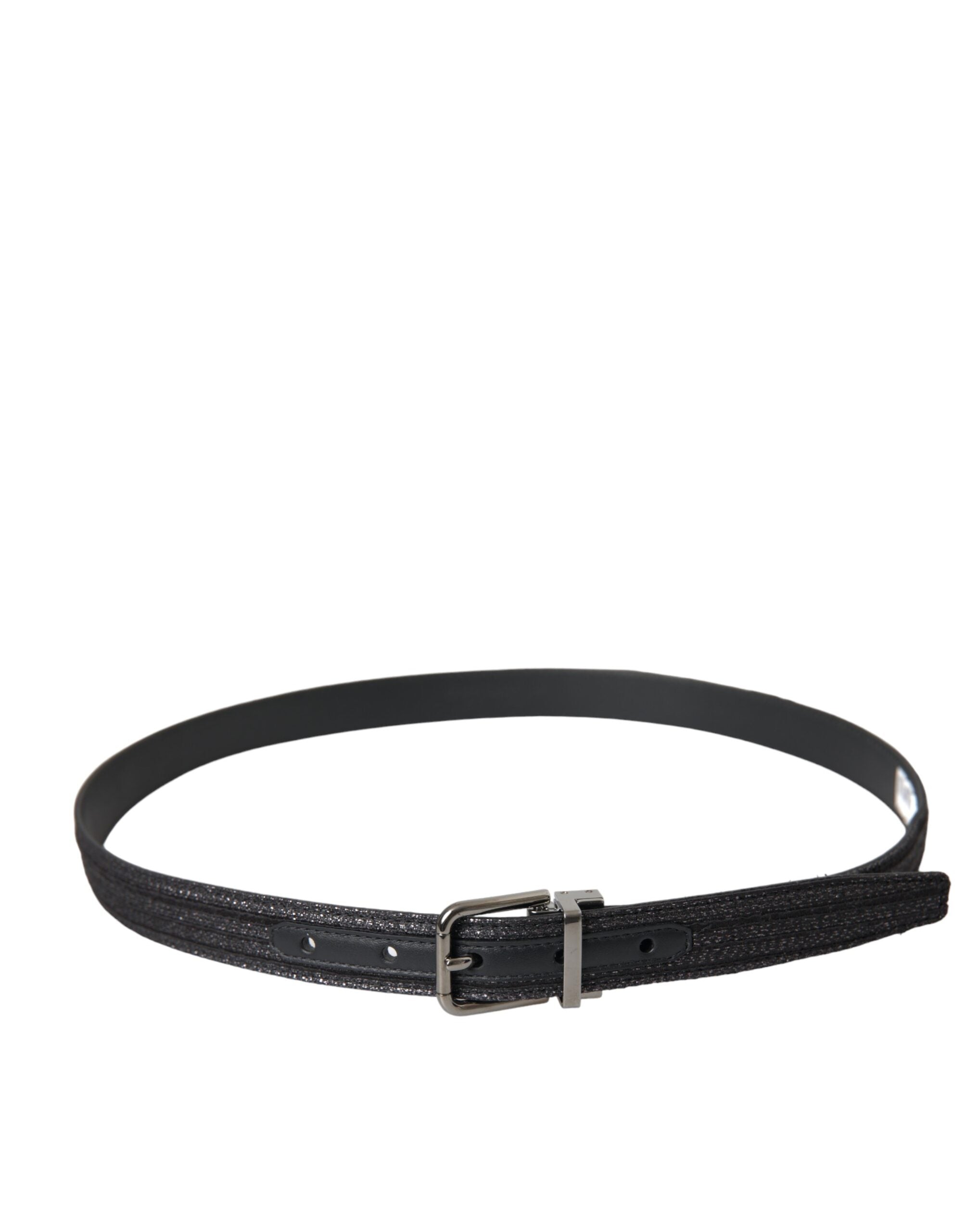Dolce & Gabbana Schwarzer Jacquard-Gürtel mit Streifen und silberner Metallschnalle