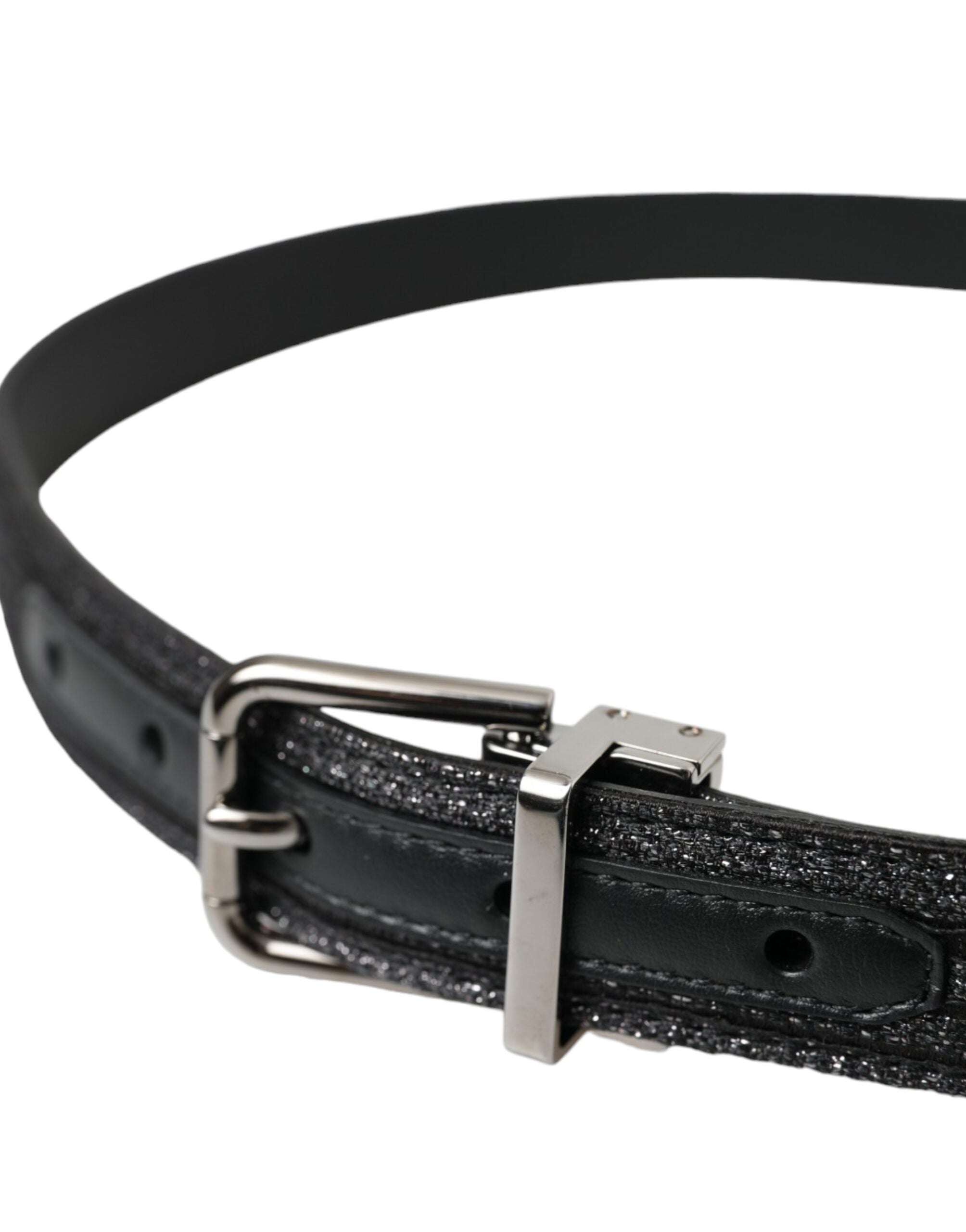 Dolce & Gabbana Schwarzer Jacquard-Gürtel mit Streifen und silberner Metallschnalle