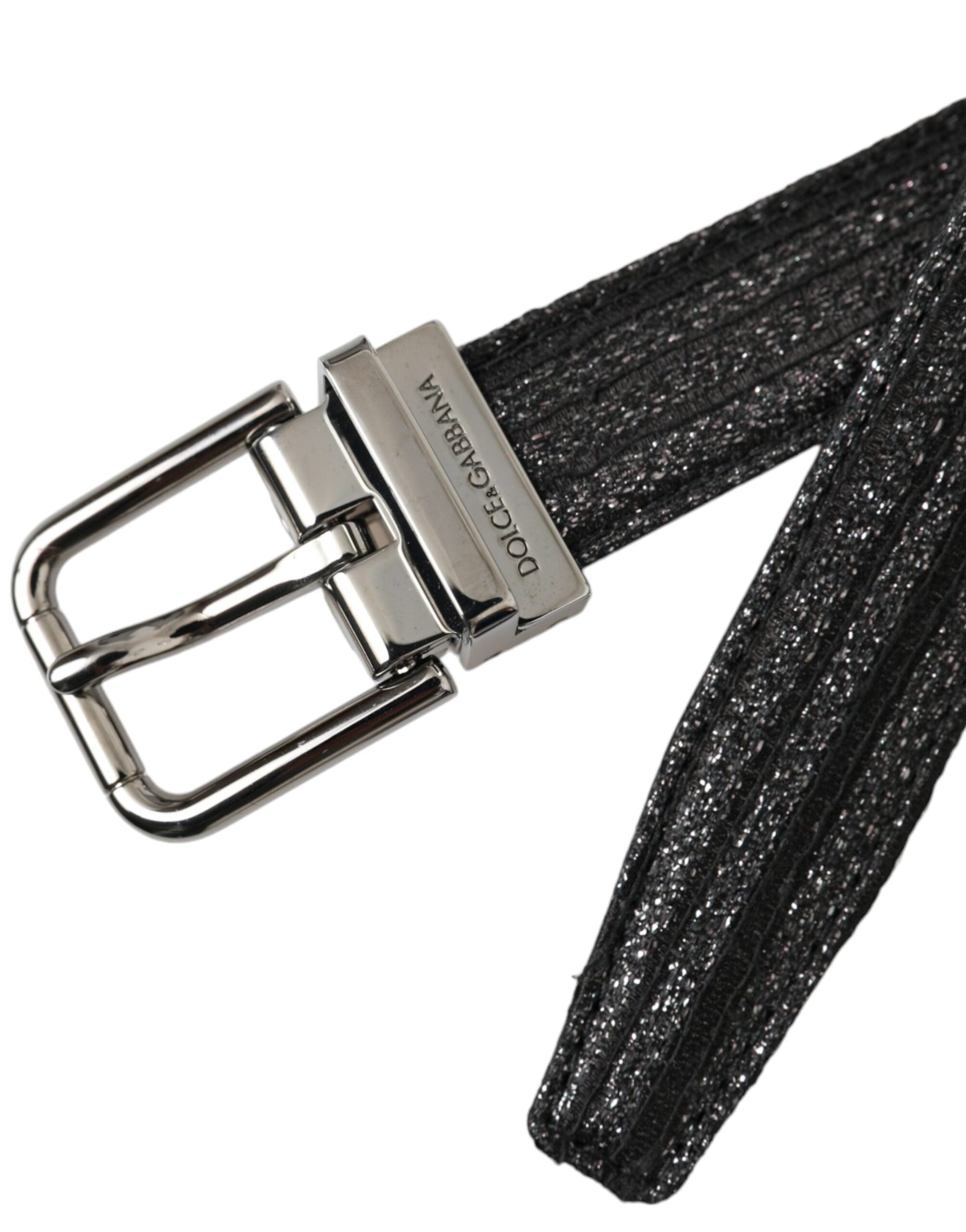 Dolce & Gabbana Schwarzer Jacquard-Gürtel mit Streifen und silberner Metallschnalle
