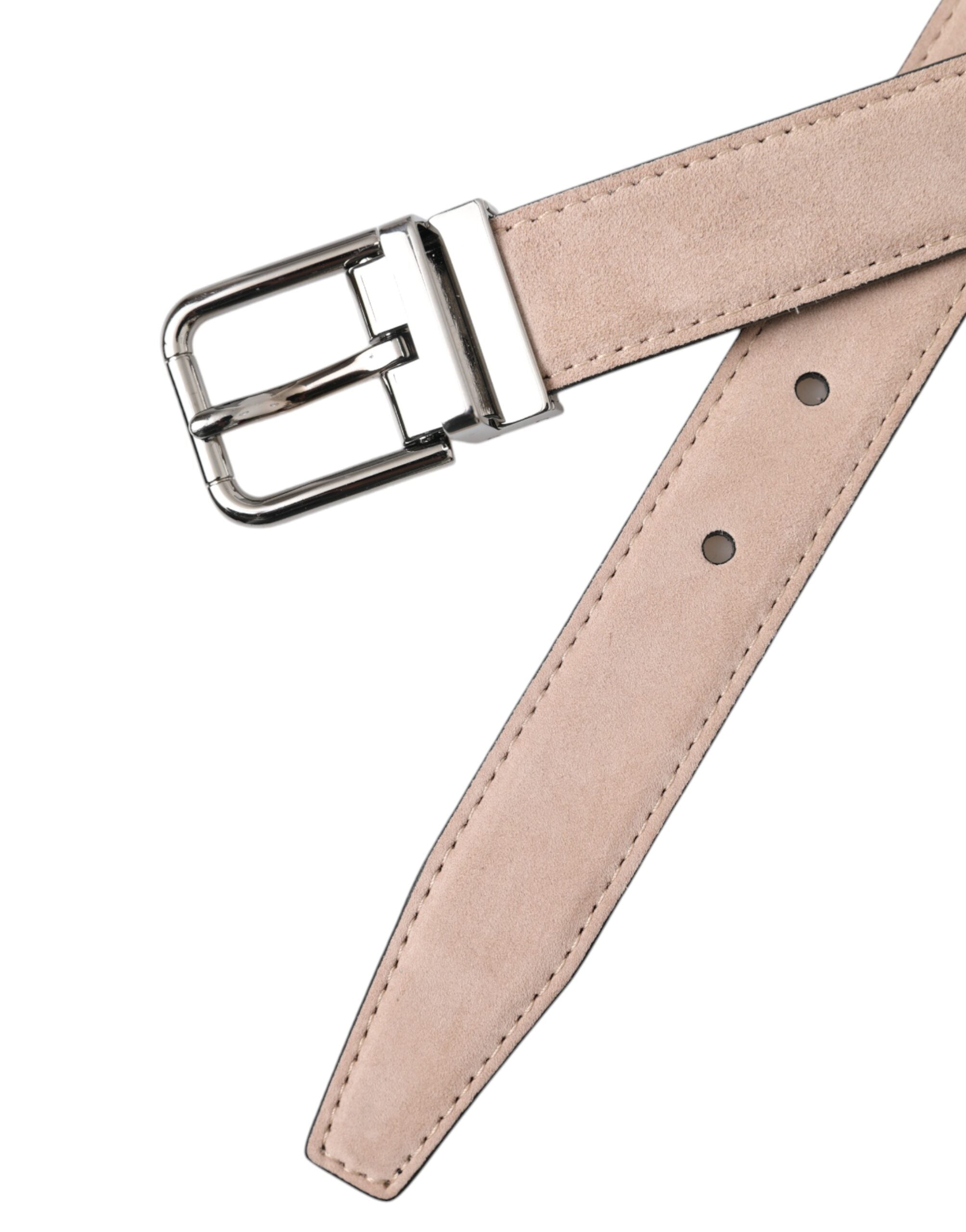 Dolce & Gabbana Beige Wildleder Silberne Schnalle Gürtel Herren