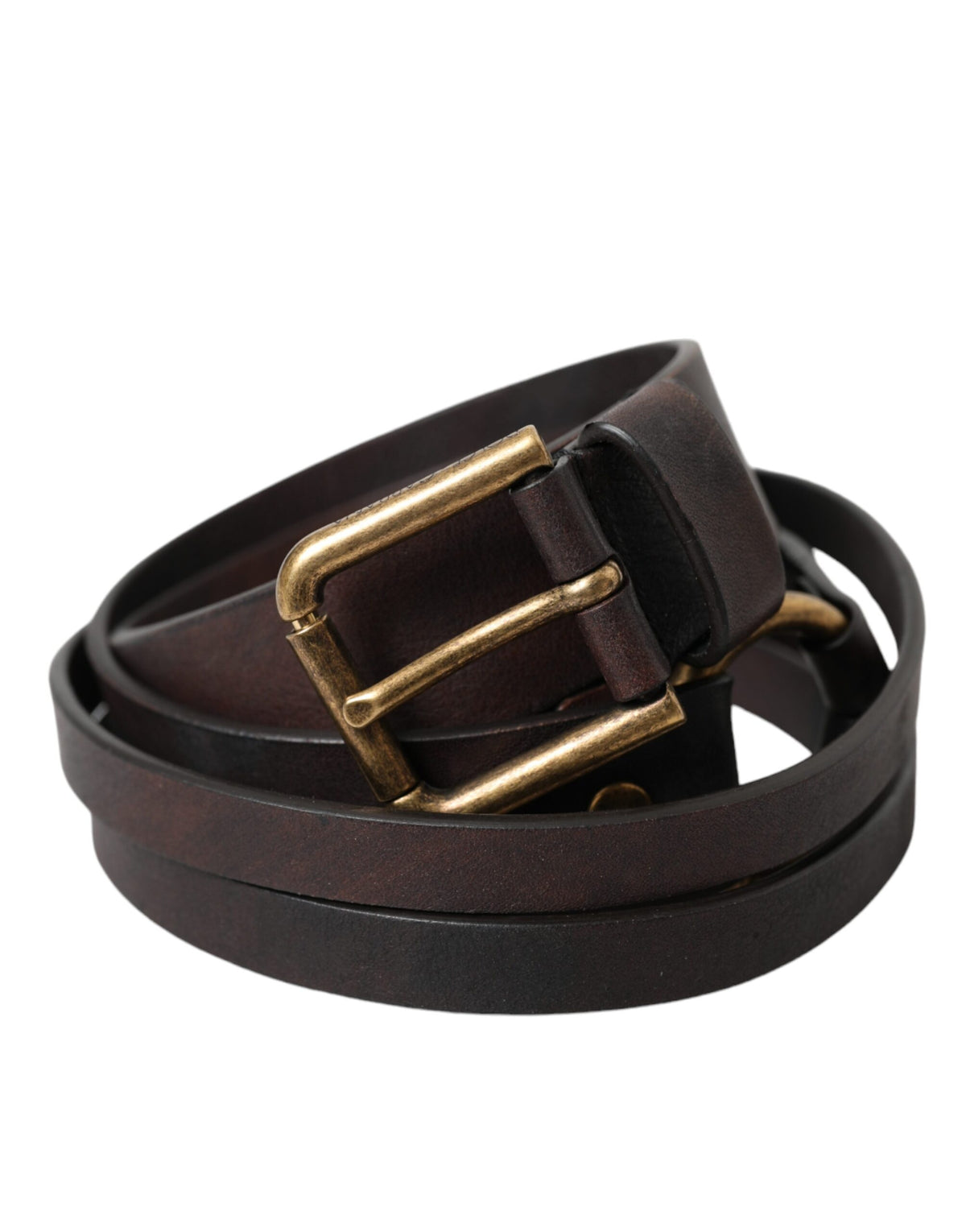 Dolce & Gabbana Damen Gürtel aus dunkelbraunem Leder mit goldfarbener Metallschnalle