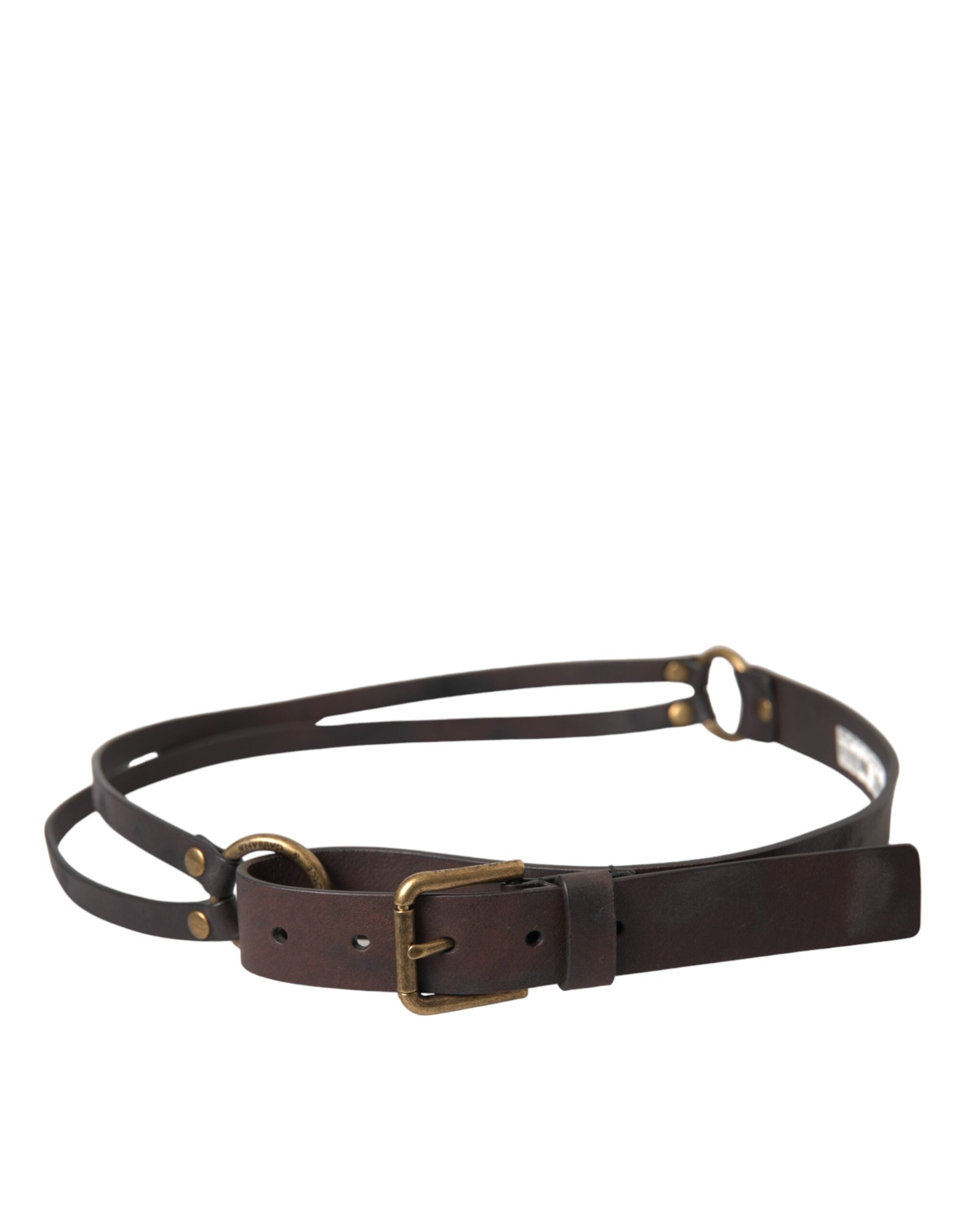 Dolce & Gabbana Damen Gürtel aus dunkelbraunem Leder mit goldfarbener Metallschnalle