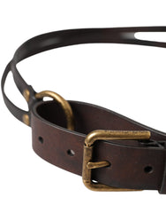 Dolce & Gabbana Damen Gürtel aus dunkelbraunem Leder mit goldfarbener Metallschnalle
