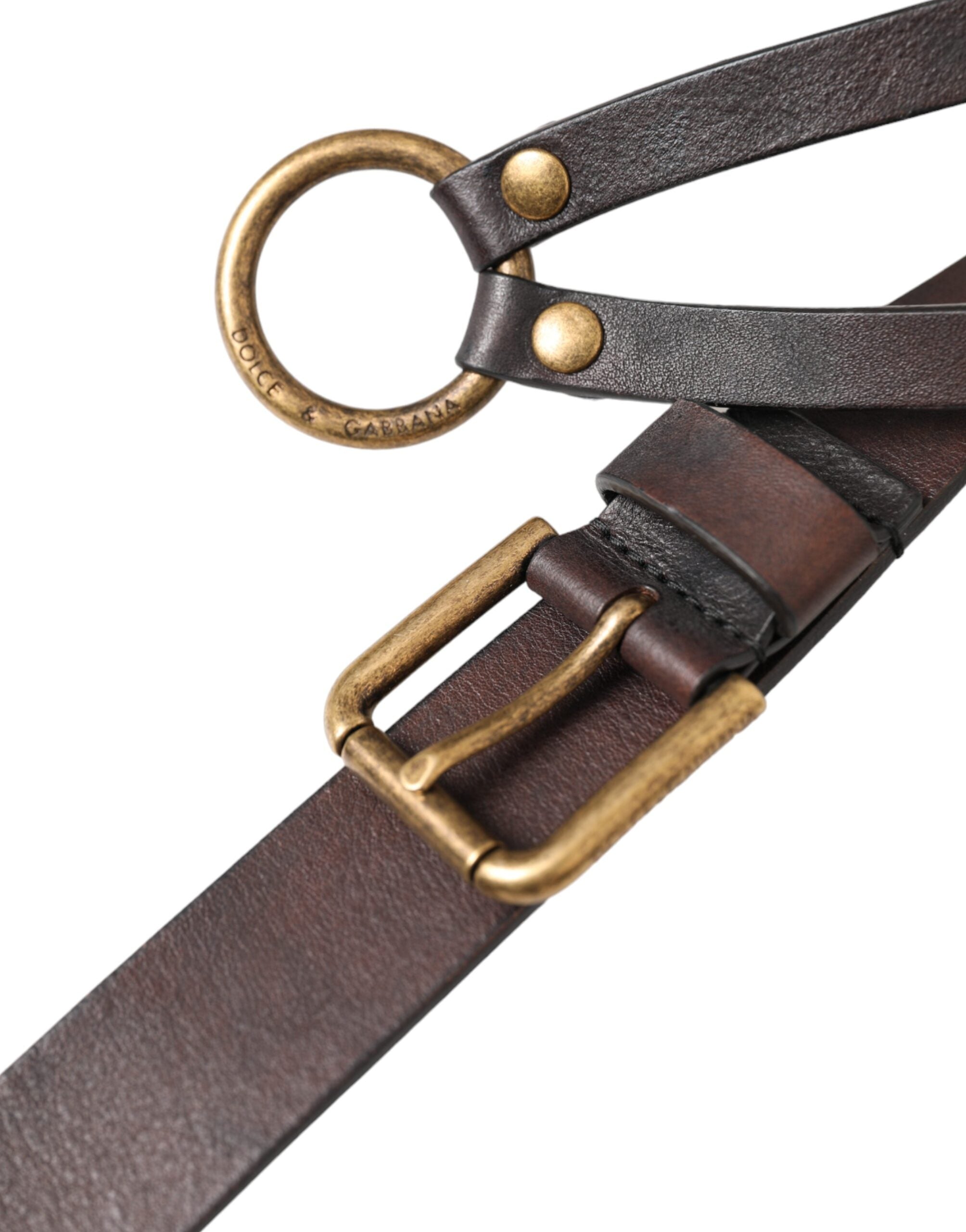 Dolce & Gabbana Damen Gürtel aus dunkelbraunem Leder mit goldfarbener Metallschnalle