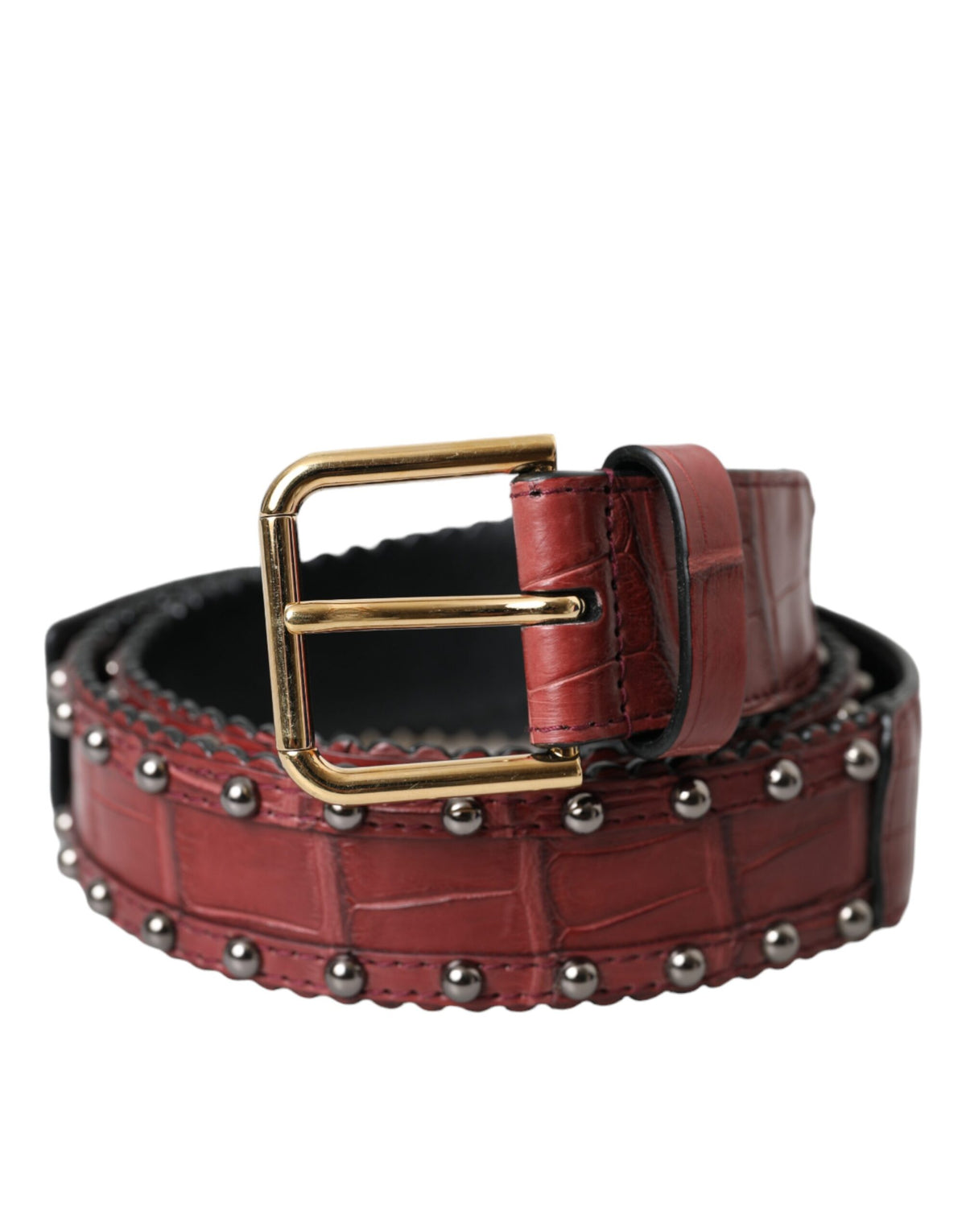 Dolce & Gabbana Brauner Alligatorleder-Gürtel mit Nieten und Metallschnalle