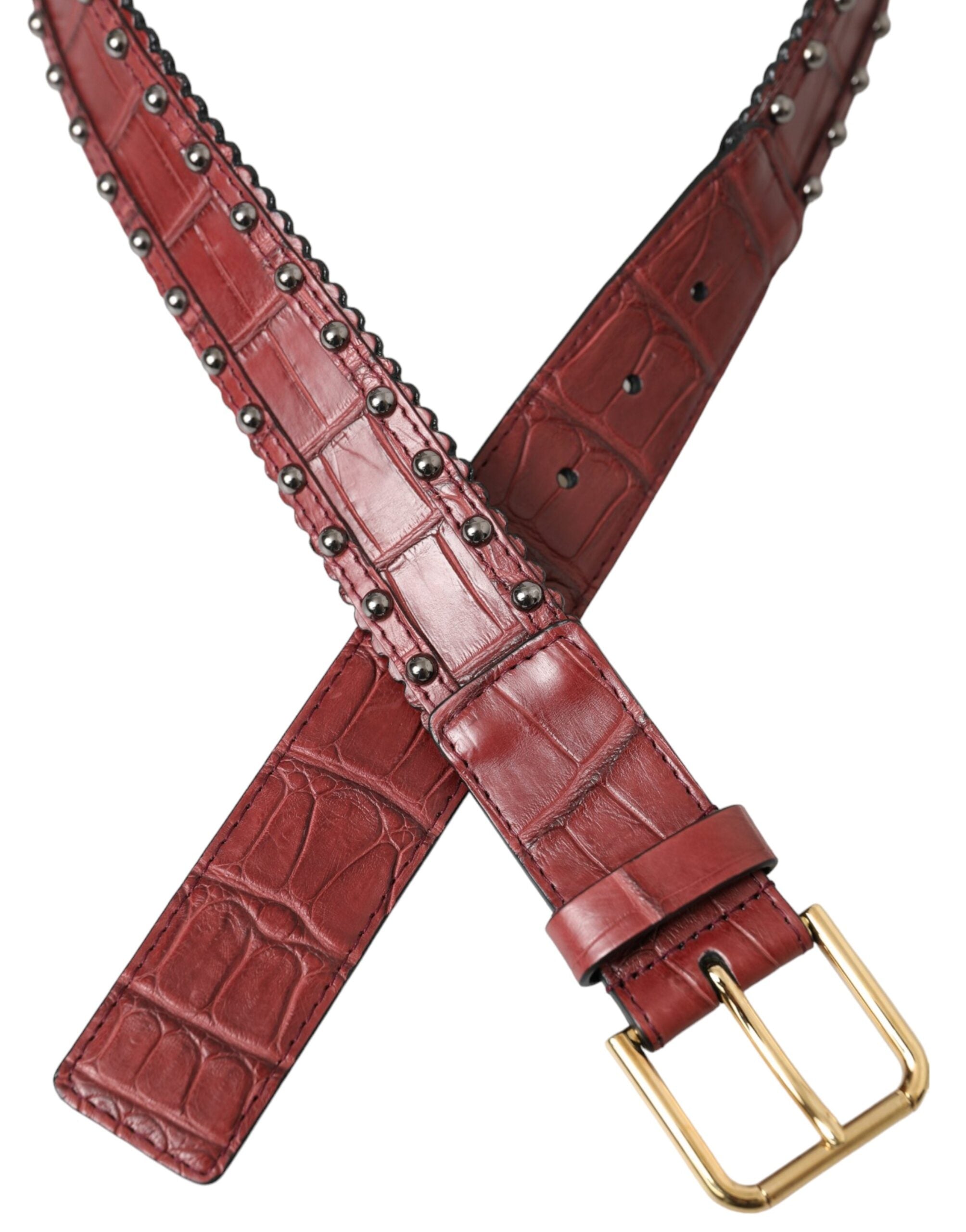 Dolce & Gabbana Brauner Alligatorleder-Gürtel mit Nieten und Metallschnalle