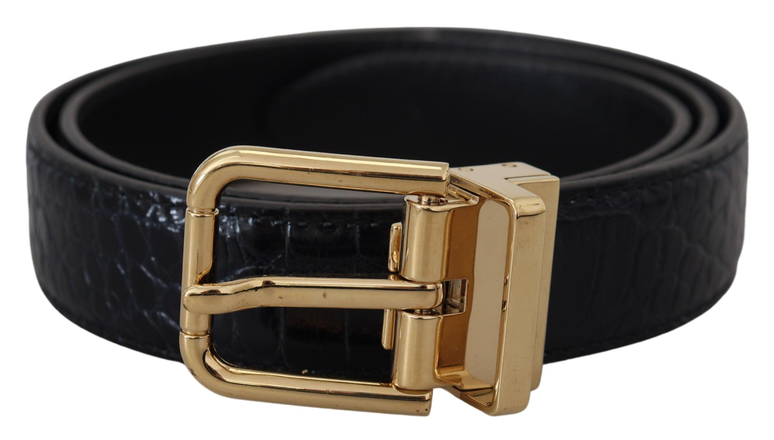 Dolce & Gabbana Gürtel aus schwarzem Exotenleder mit goldener Metallschnalle