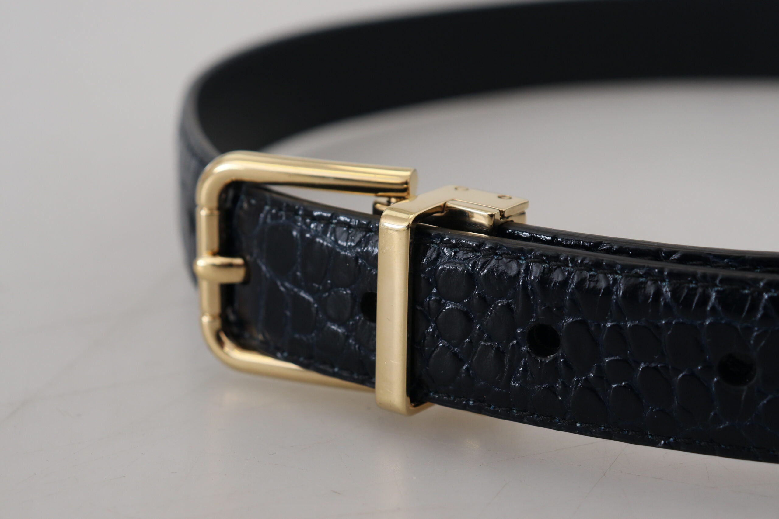 Dolce & Gabbana Gürtel aus schwarzem Exotenleder mit goldener Metallschnalle