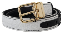 Dolce & Gabbana Wit Zwart Patchwork Gouden Metalen Gesp Riem