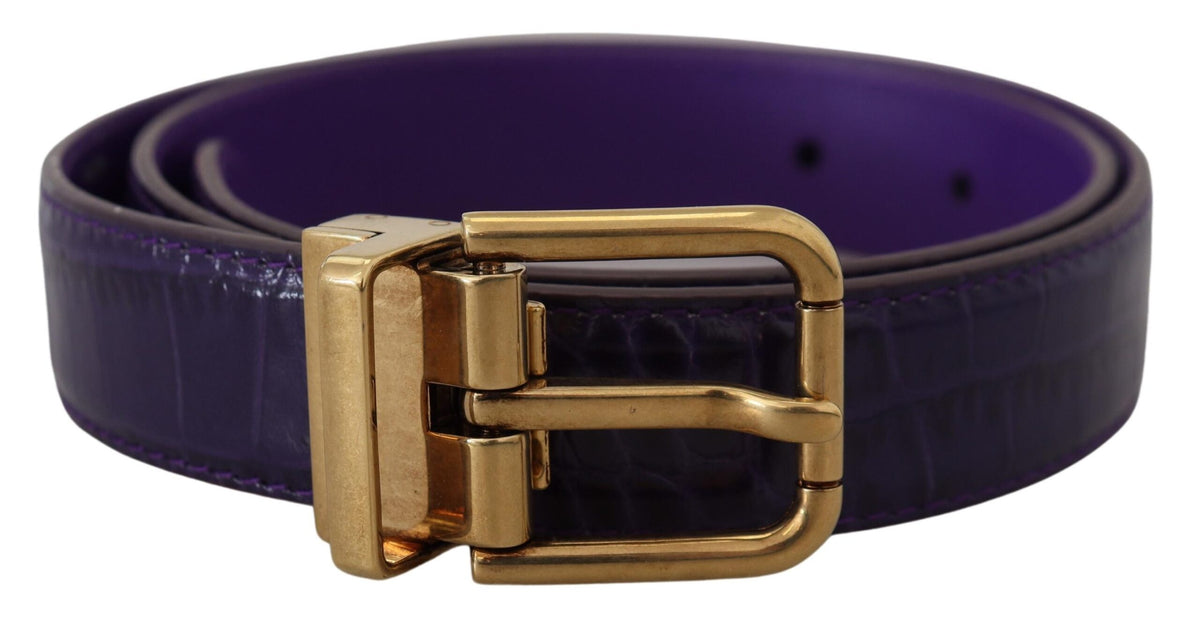 Dolce & Gabbana Gürtel aus violetter exotischer Leder mit goldfarbener Metallschnalle