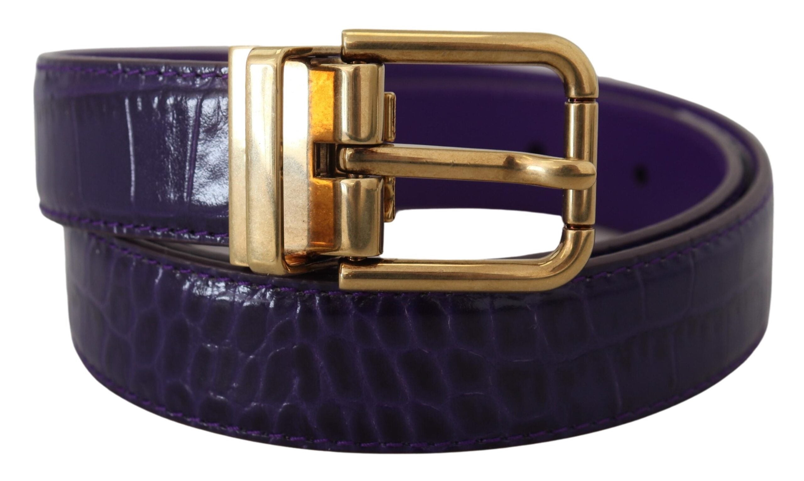 Dolce & Gabbana Gürtel aus violetter exotischer Leder mit goldfarbener Metallschnalle