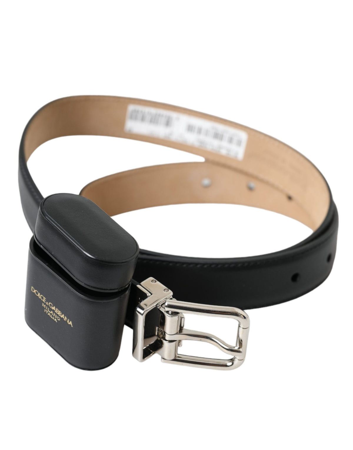Dolce & Gabbana schwarzes Leder-AirPods-Case mit silberner Gürtelschnalle