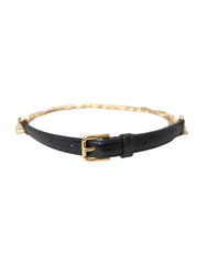 Dolce & Gabbana Schwarzer Leder-Goldketten-Kristall-Gürtel für Damen