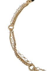 Dolce & Gabbana Schwarzer Leder-Goldketten-Kristall-Gürtel für Damen