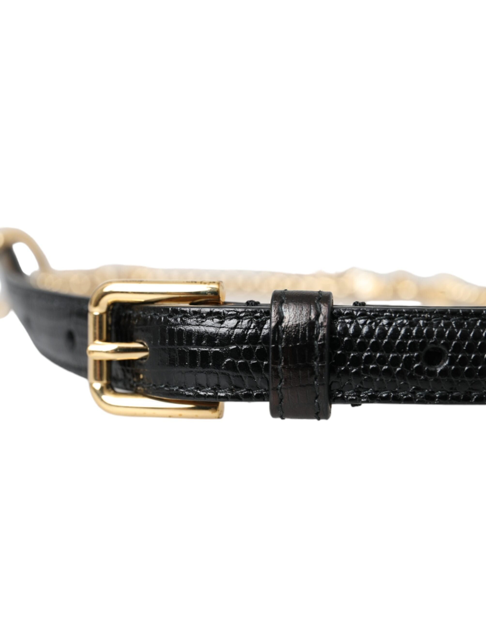 Dolce & Gabbana Schwarzer Leder-Goldketten-Kristall-Gürtel für Damen