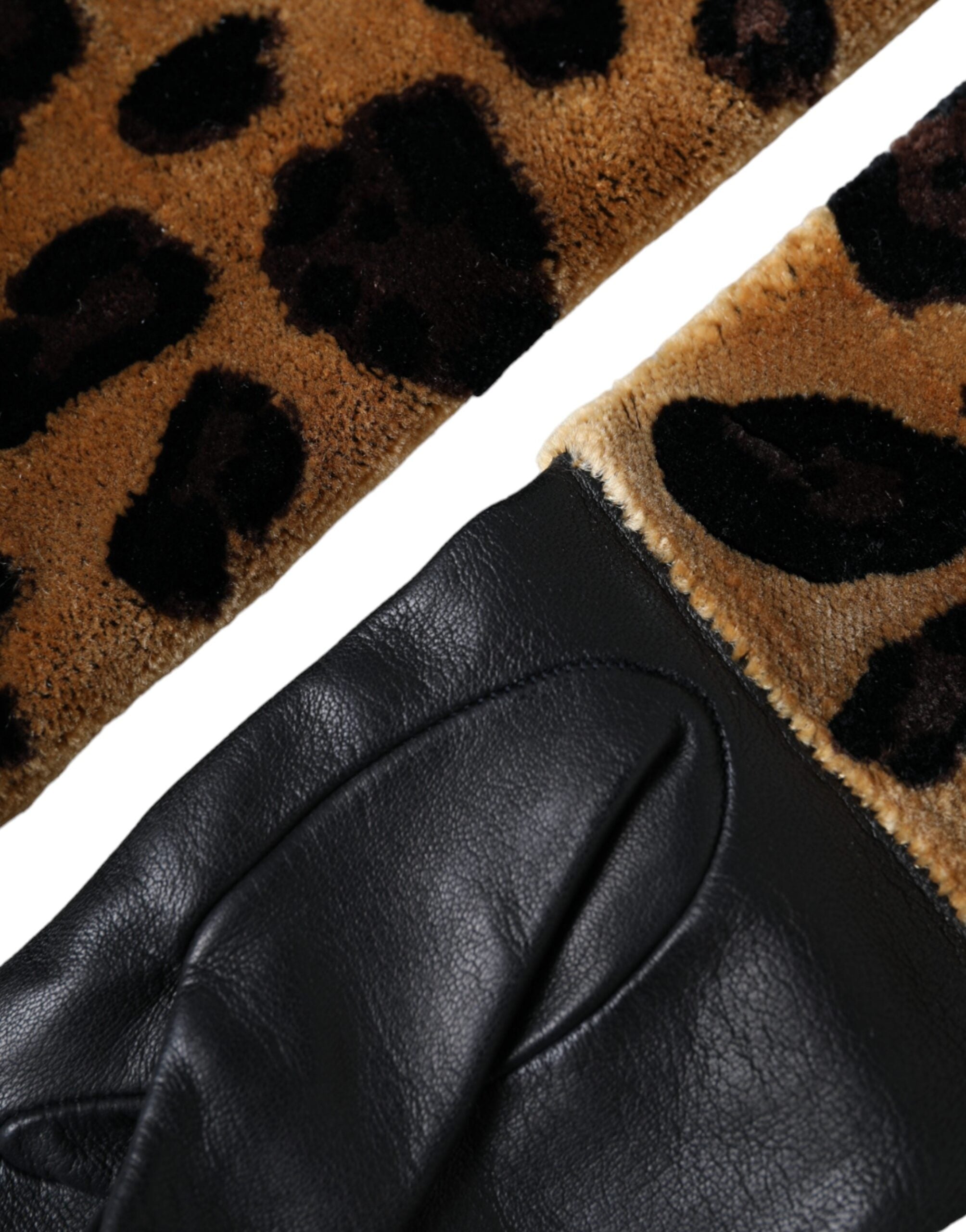 Dolce & Gabbana Bruin Zwart Luipaard Leer Handschoenen Tot de Elleboog