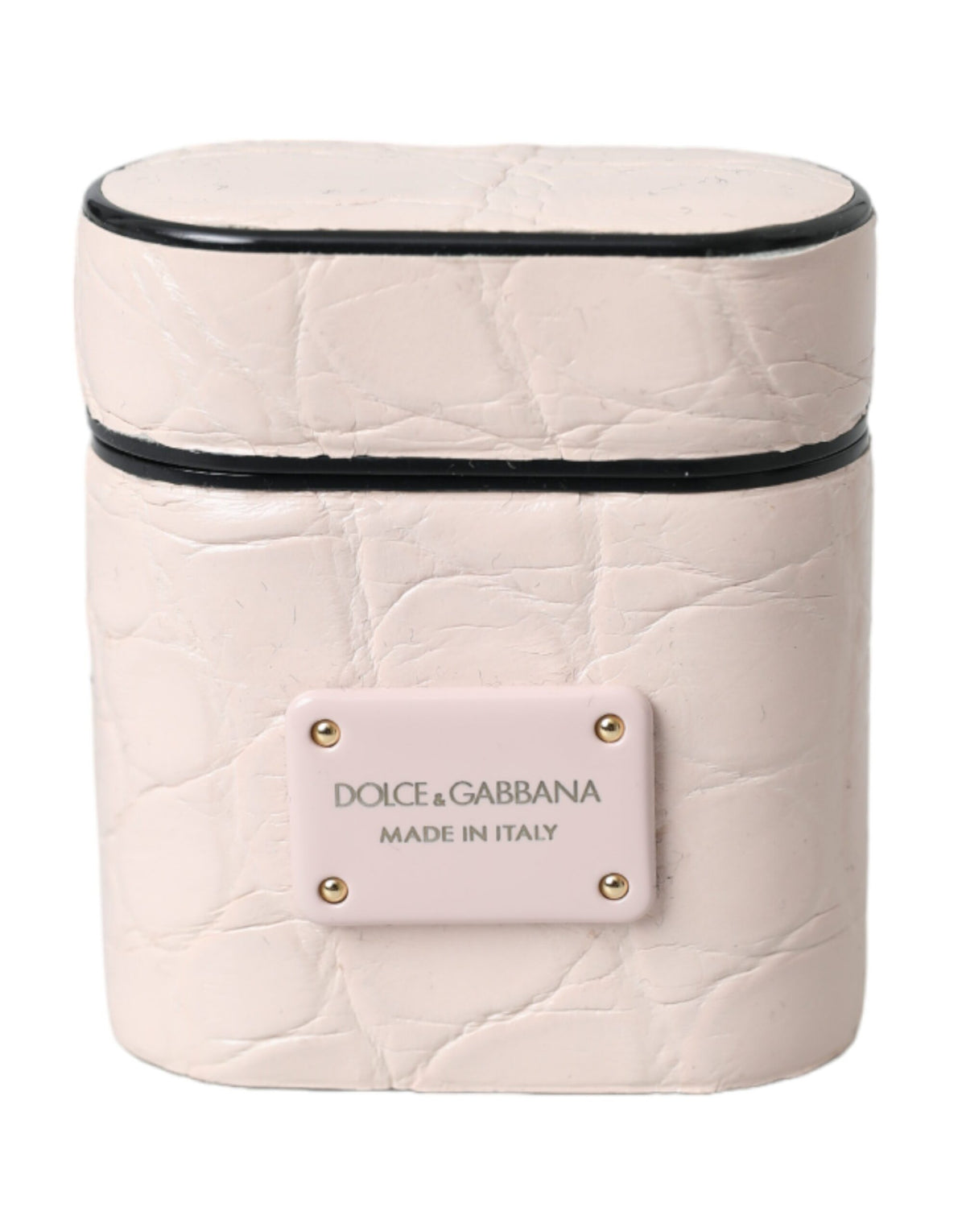 Dolce & Gabbana AirPods-Etui aus hellrosa Leder mit Metall-Logo-Plakette
