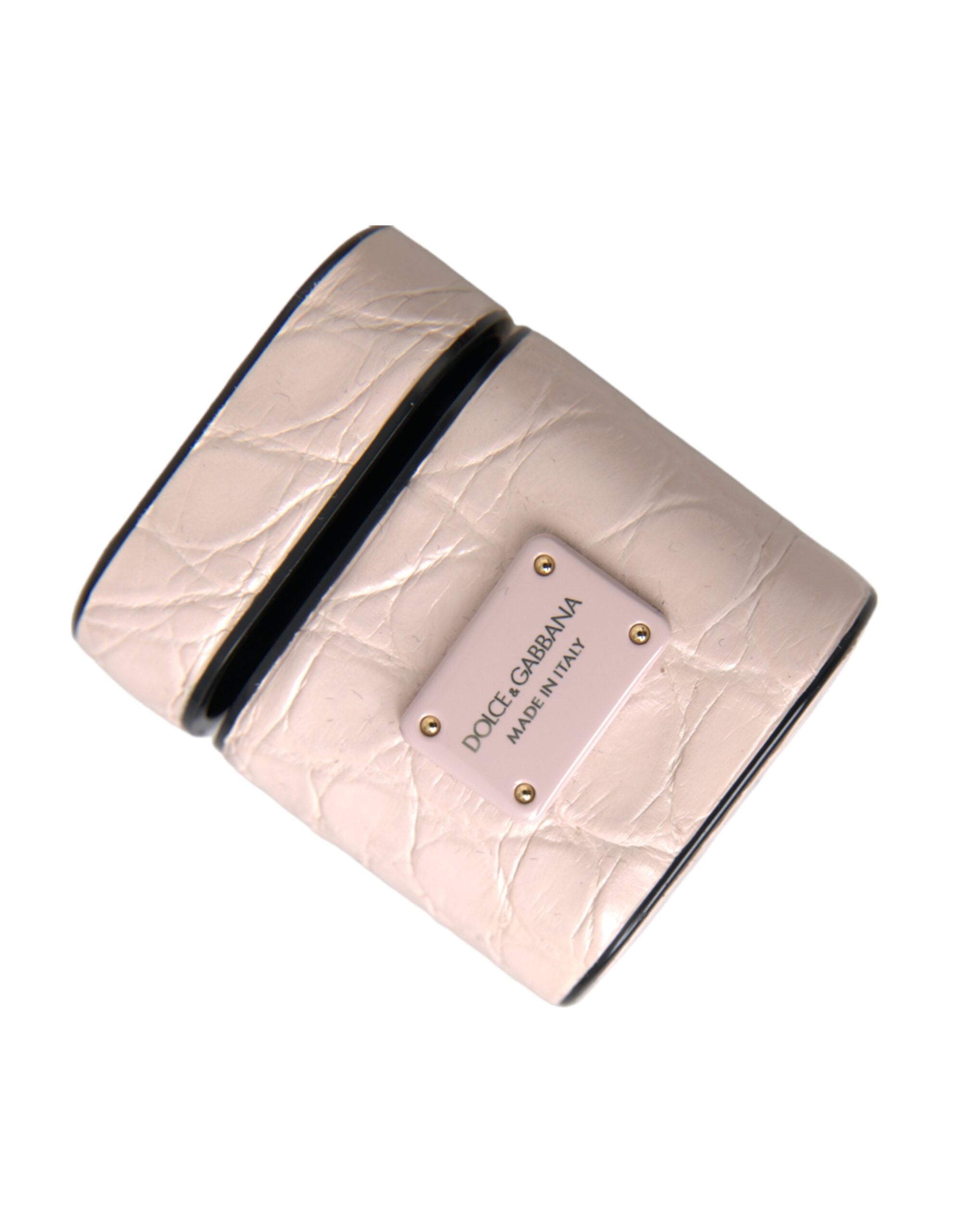 Dolce & Gabbana AirPods-Etui aus hellrosa Leder mit Metall-Logo-Plakette
