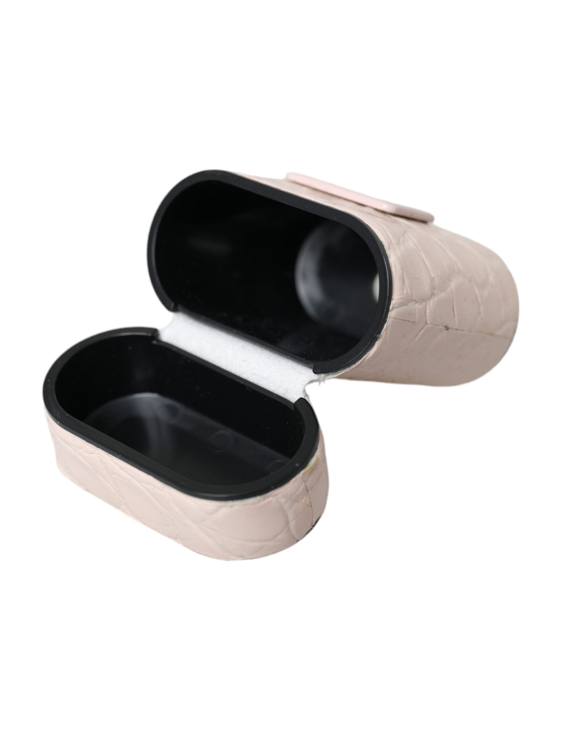 Dolce & Gabbana AirPods-Etui aus hellrosa Leder mit Metall-Logo-Plakette