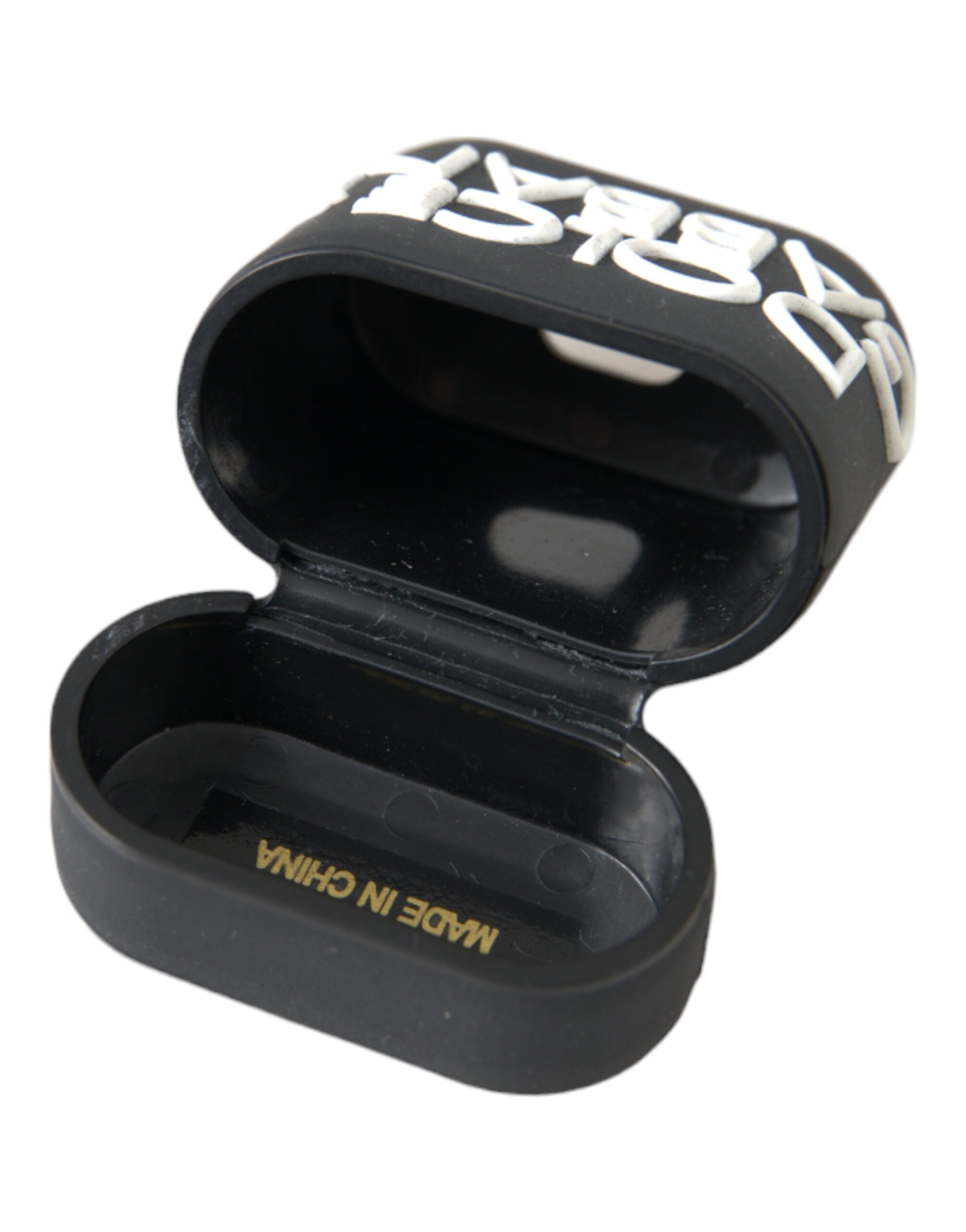 Dolce & Gabbana AirPods-Hülle aus schwarzem und weißem Silikon mit geprägtem Logo