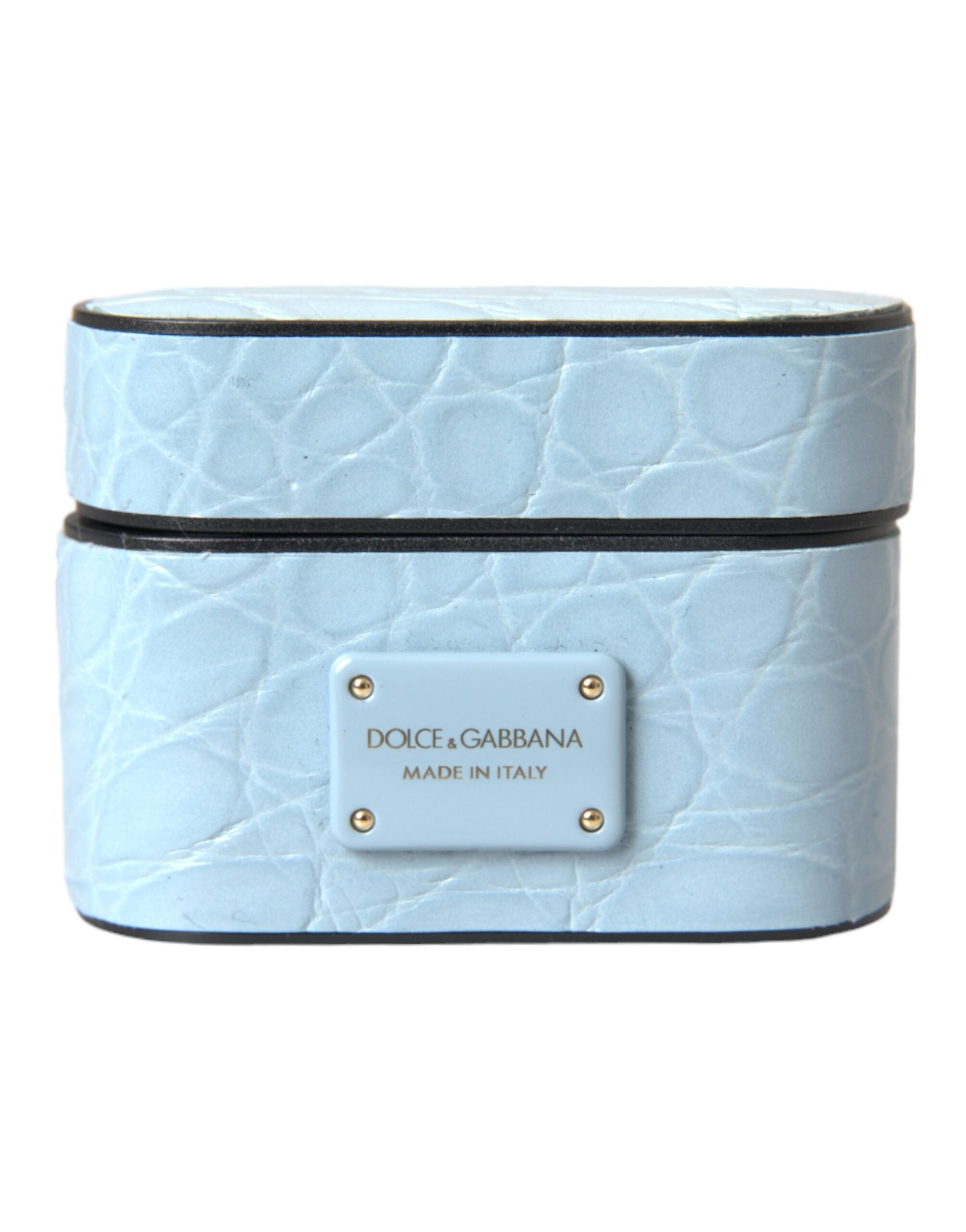 Dolce & Gabbana Light Blue AirPods Case aus Leder mit Metall-Logo-Plakette