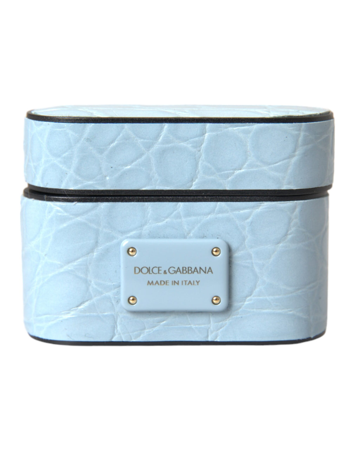 Dolce & Gabbana Light Blue AirPods Case aus Leder mit Metall-Logo-Plakette