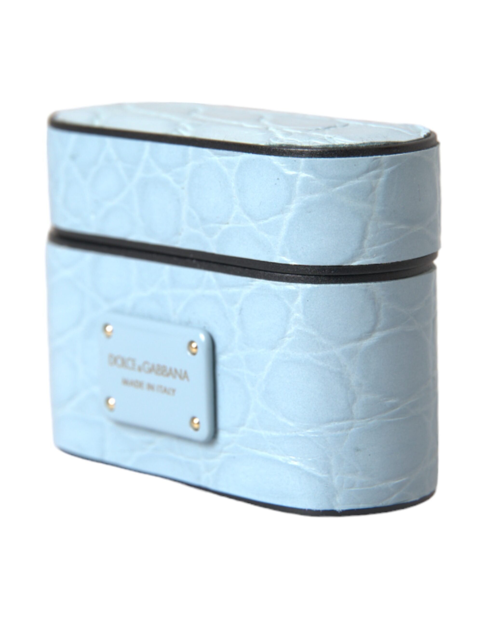 Dolce & Gabbana Light Blue AirPods Case aus Leder mit Metall-Logo-Plakette