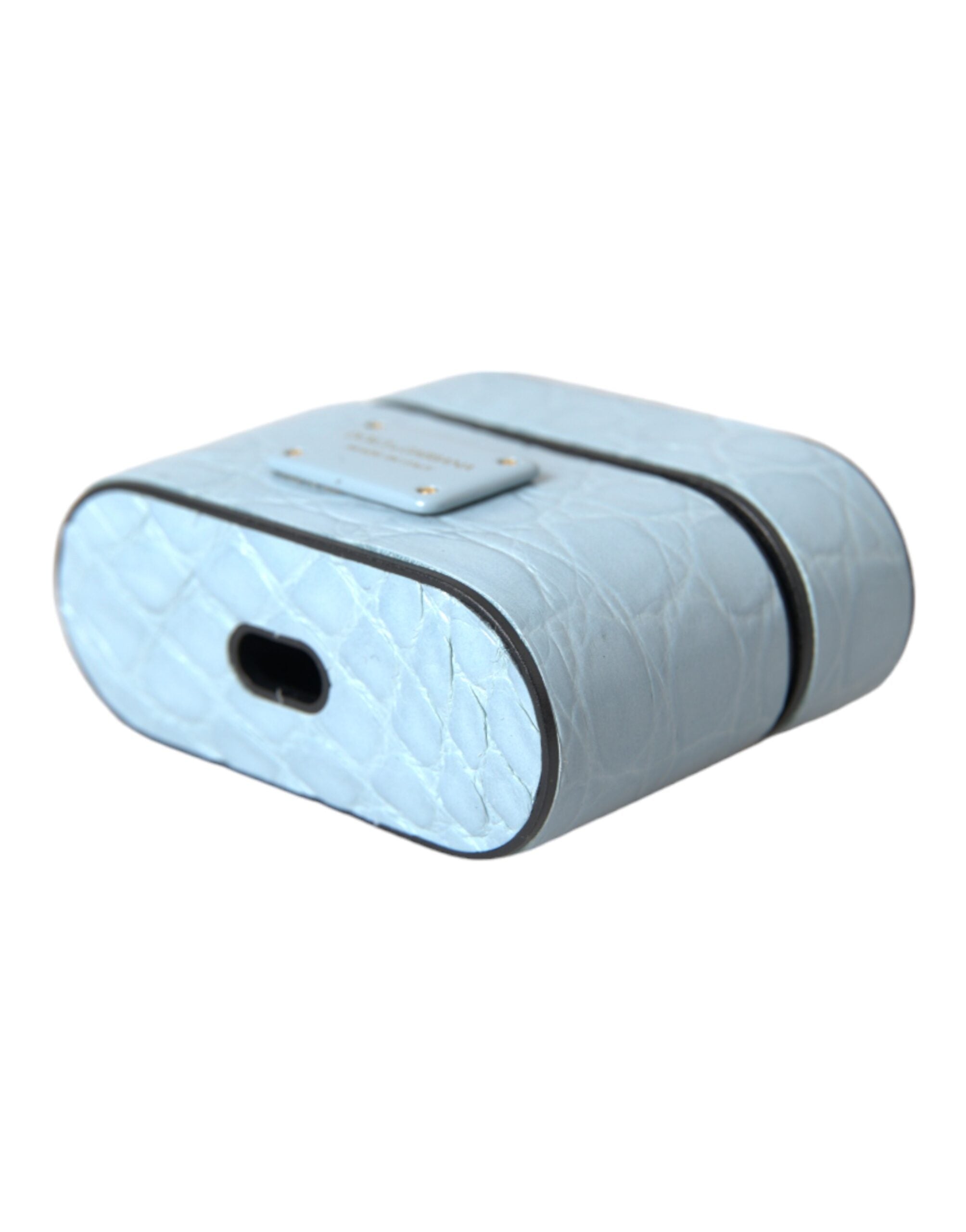 Dolce & Gabbana Light Blue AirPods Case aus Leder mit Metall-Logo-Plakette