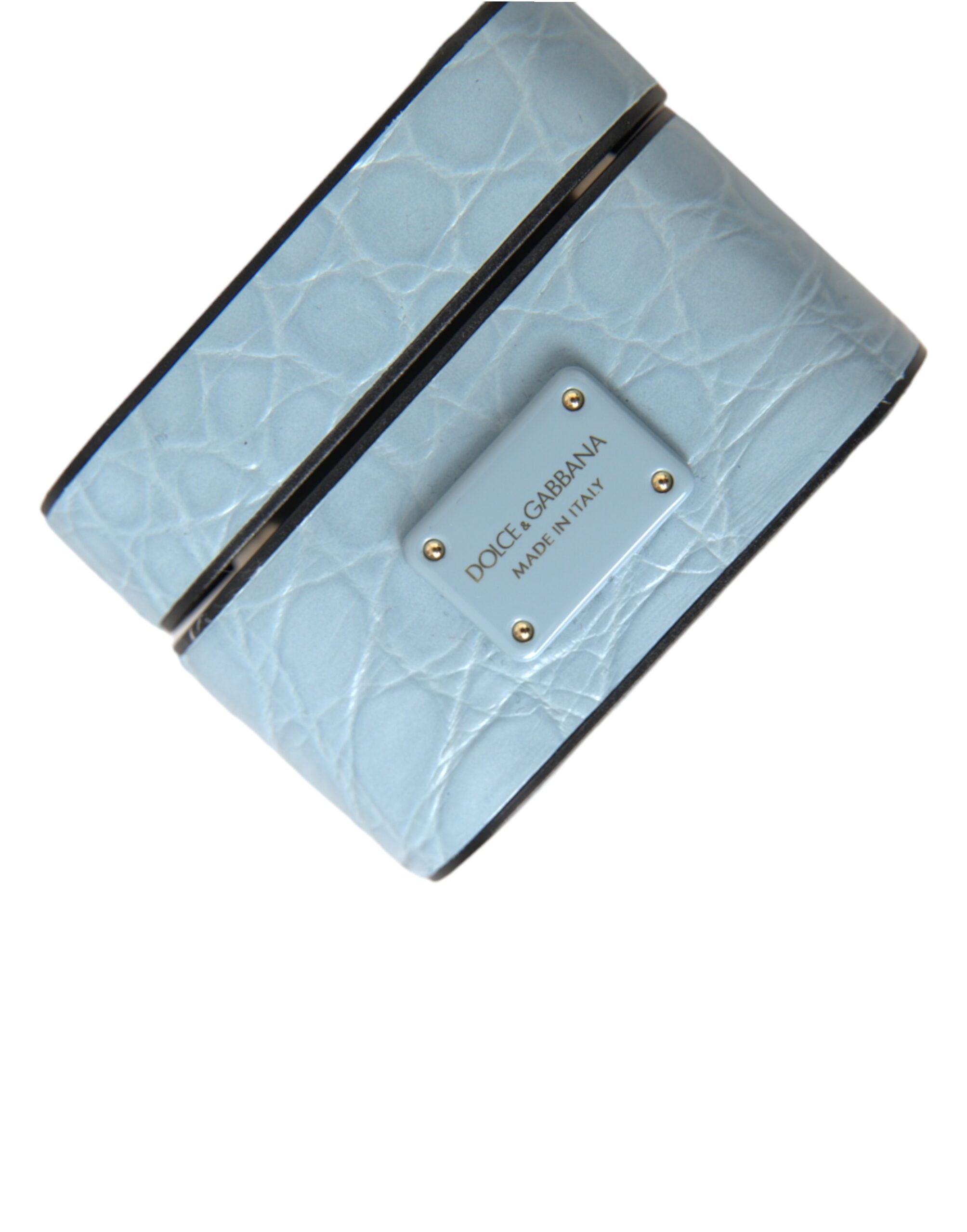 Dolce & Gabbana Light Blue AirPods Case aus Leder mit Metall-Logo-Plakette