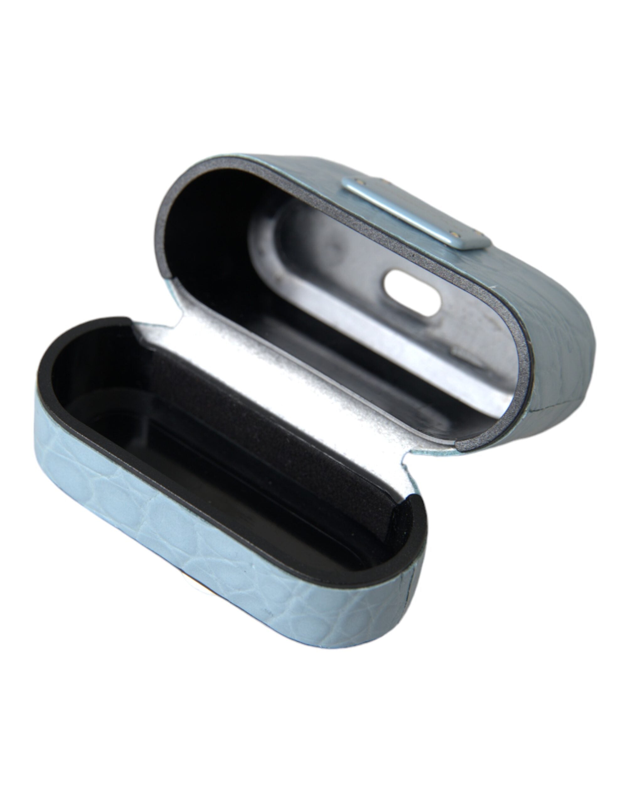 Dolce & Gabbana Light Blue AirPods Case aus Leder mit Metall-Logo-Plakette