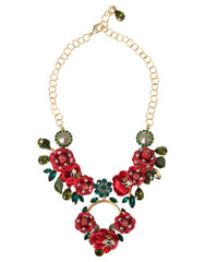 Dolce & Gabbana Goldene Messing Gliederkette Rosenblüten-Kristallanhänger Halskette