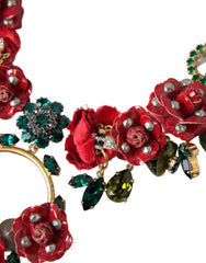 Dolce & Gabbana Goldene Messing Gliederkette Rosenblüten-Kristallanhänger Halskette